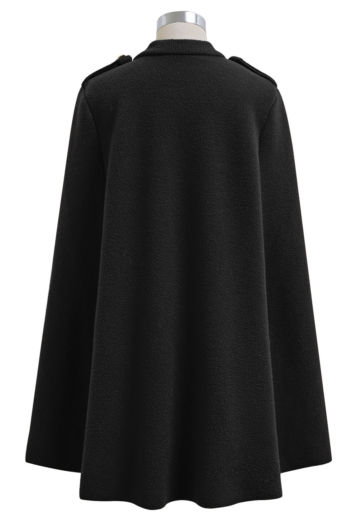Golden Button Belted Cape Coat in Black - Retro, Indie and Unique Fashion