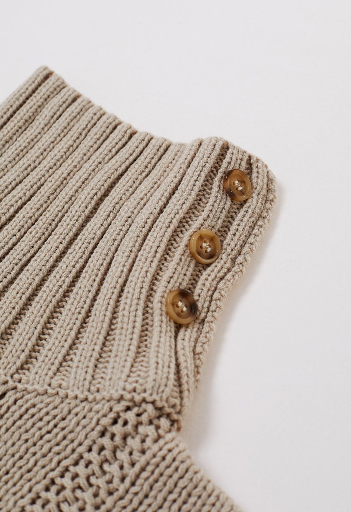 Side Button Cowl Neck Cable Knit Sweater in Light Tan