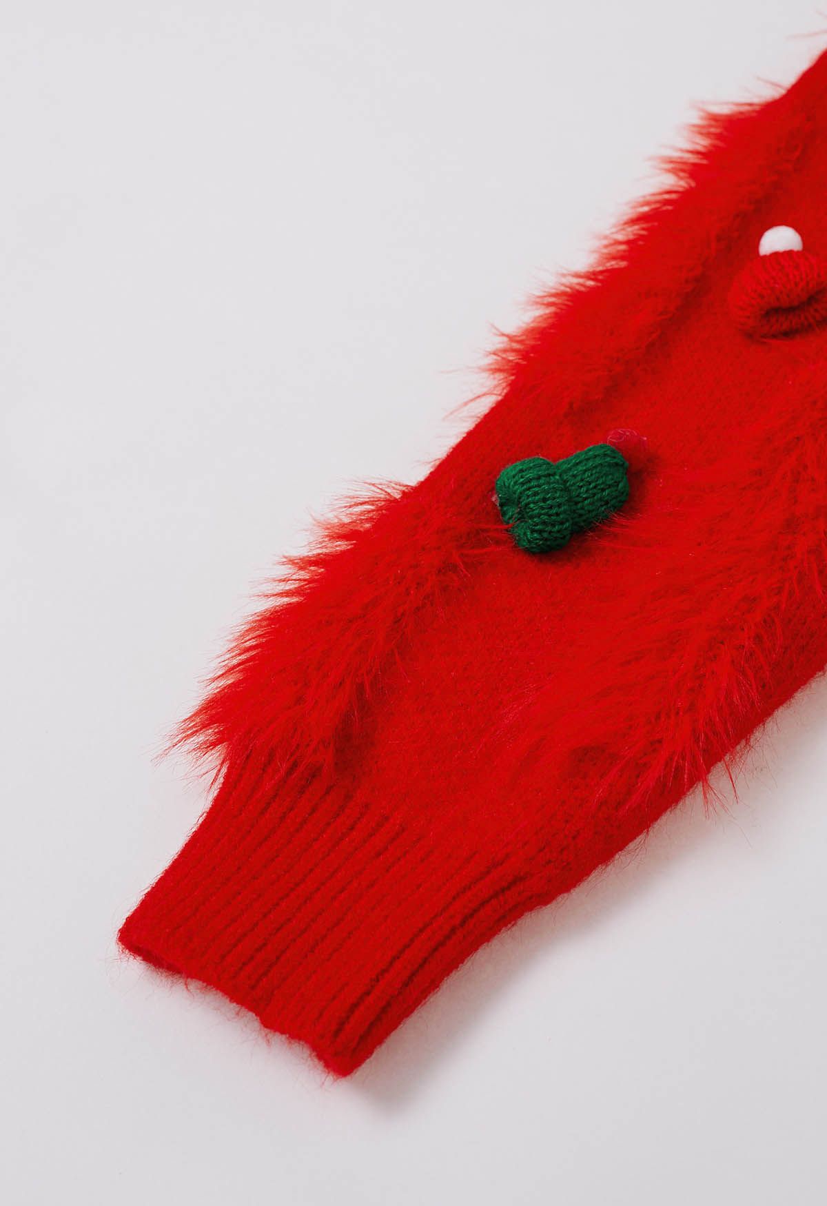 Christmas Elements Fluffy Knit Cardigan in Red