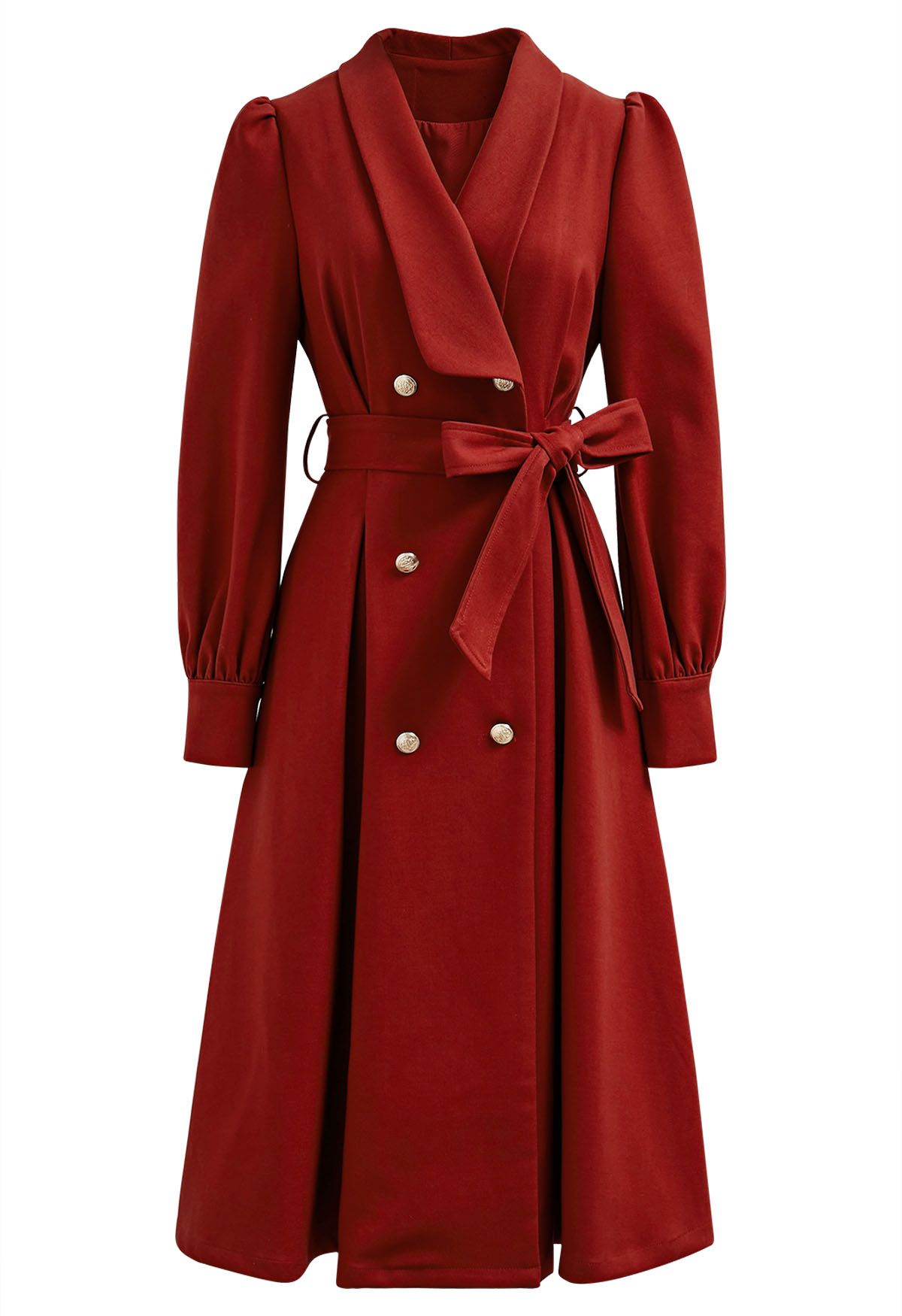 Opulent Double-Breasted Self-Tie Coat Dress