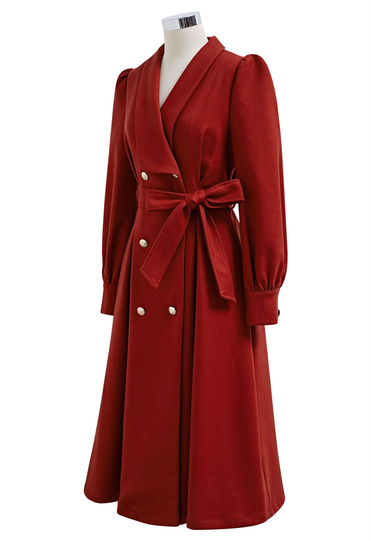 Opulent Double-Breasted Self-Tie Coat Dress