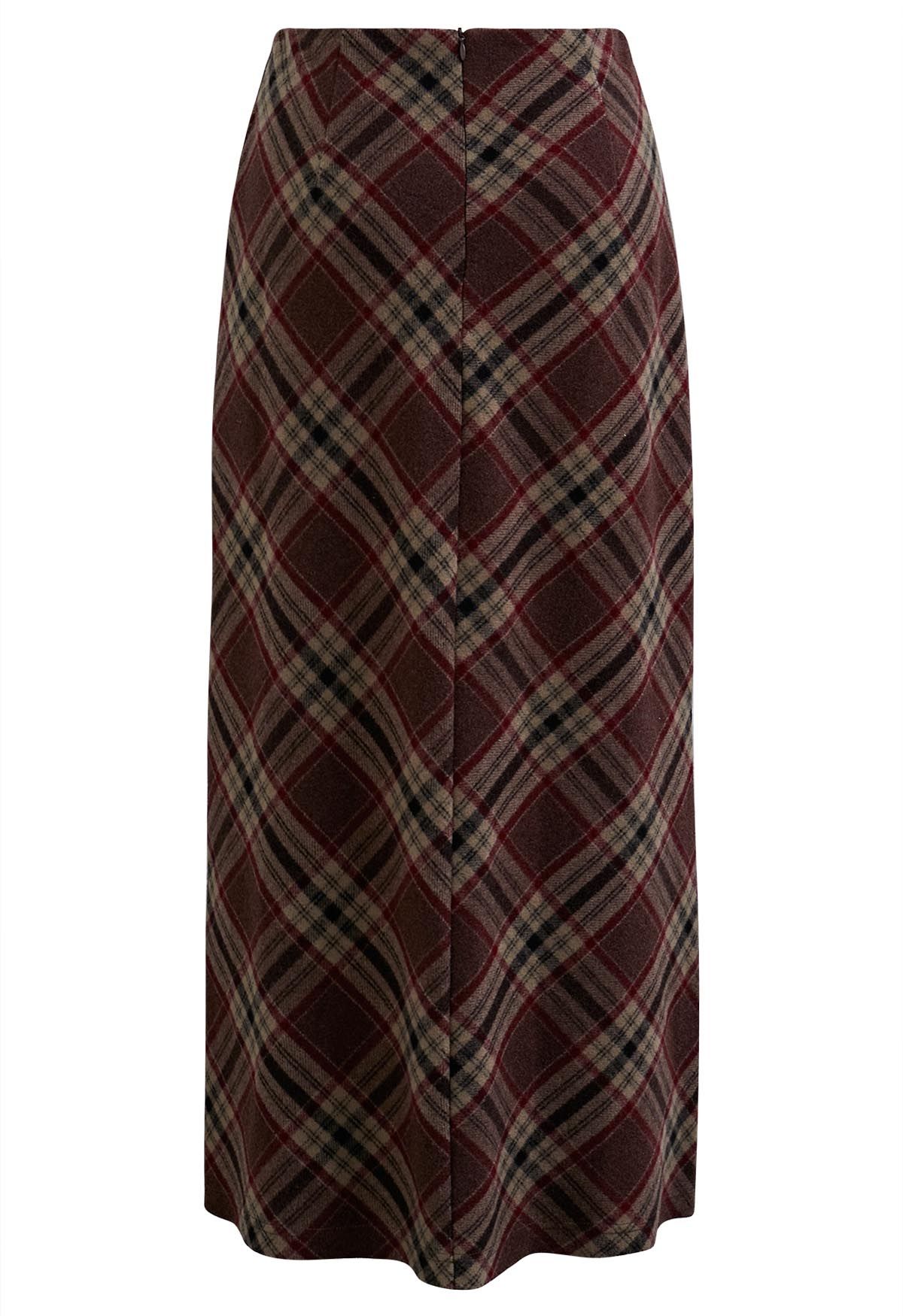 Maillard Style Plaid Wool-Blend Skirt