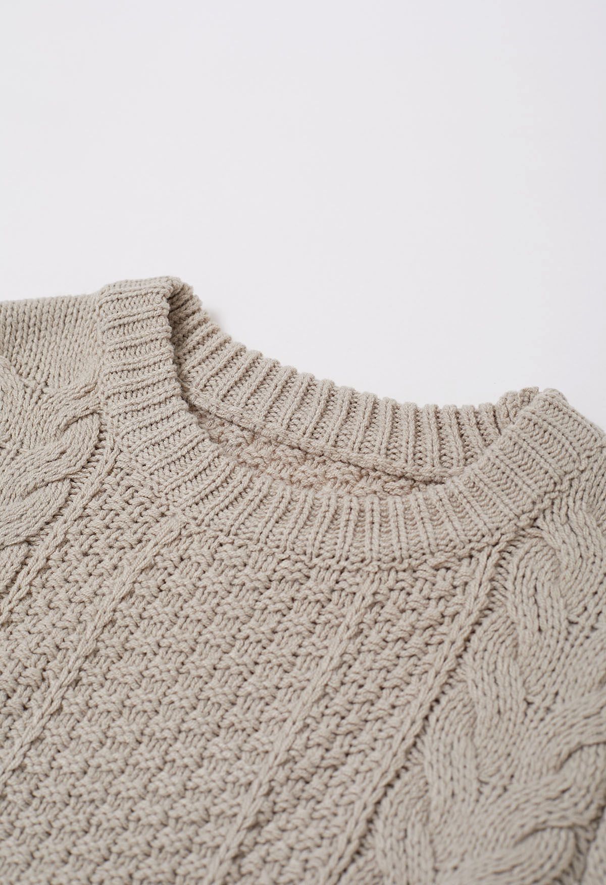 Classy Cable Knit Crop Sweater in Taupe