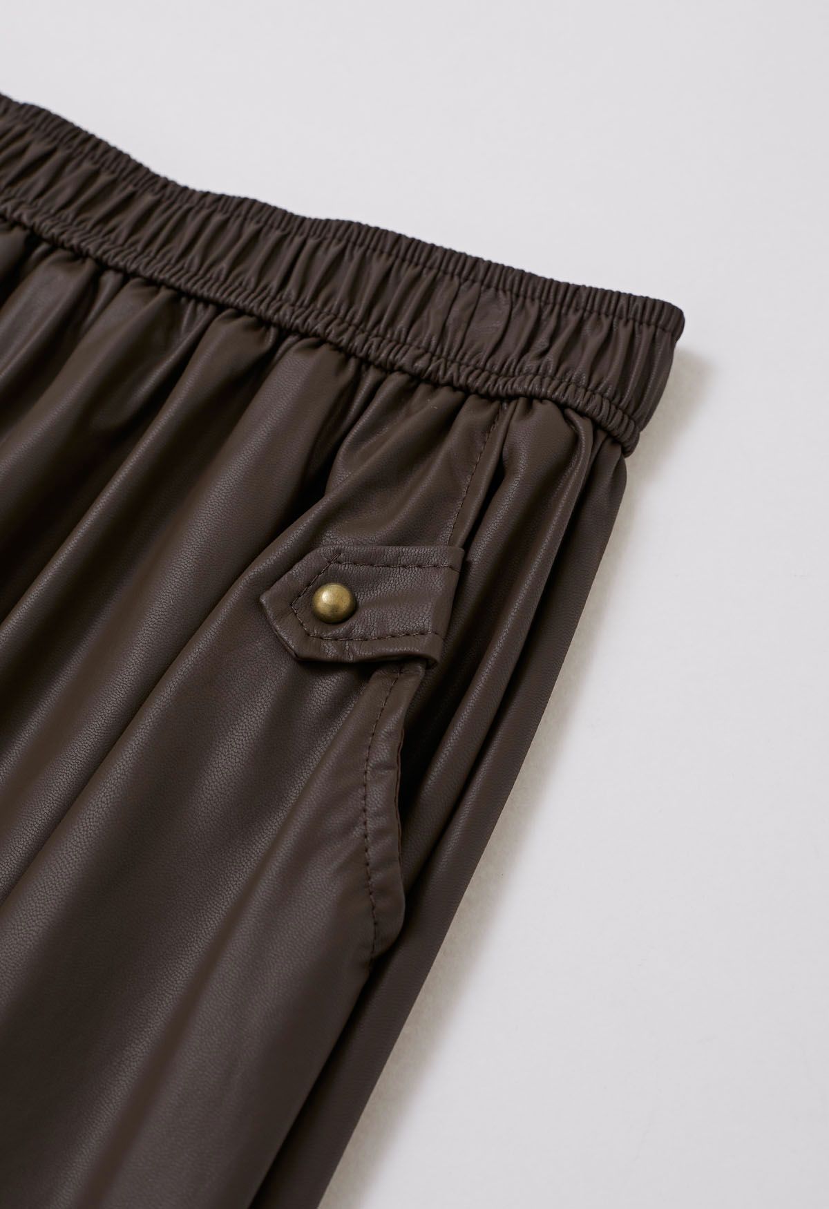 Basic Soft Faux Leather A-Line Skirt in Brown