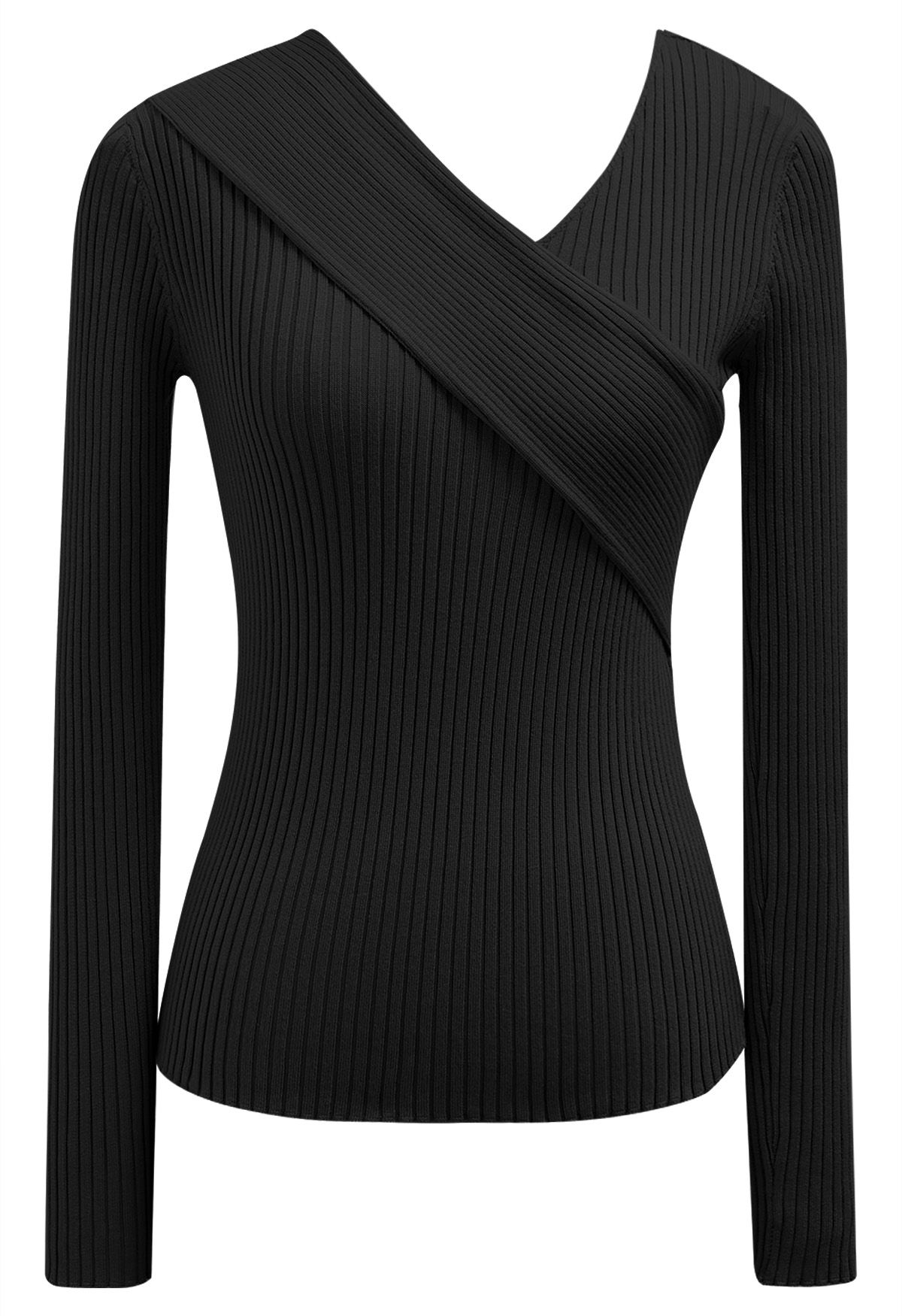 Crisscross Full Ribbed Knit Top in Black