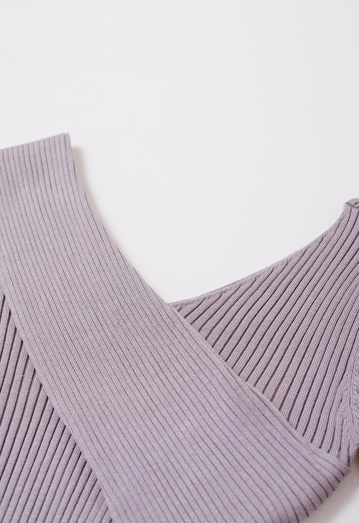 Crisscross Full Ribbed Knit Top in Mauve