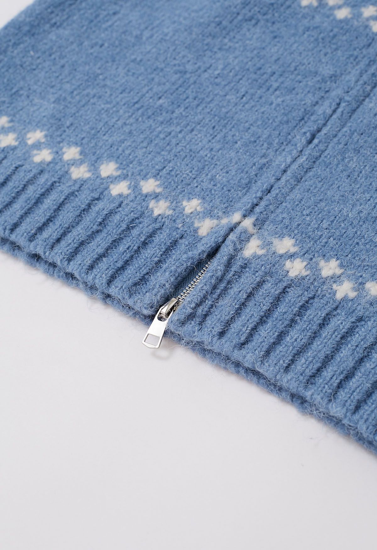 Fair Isle Zipper Knit Sweater in Blue