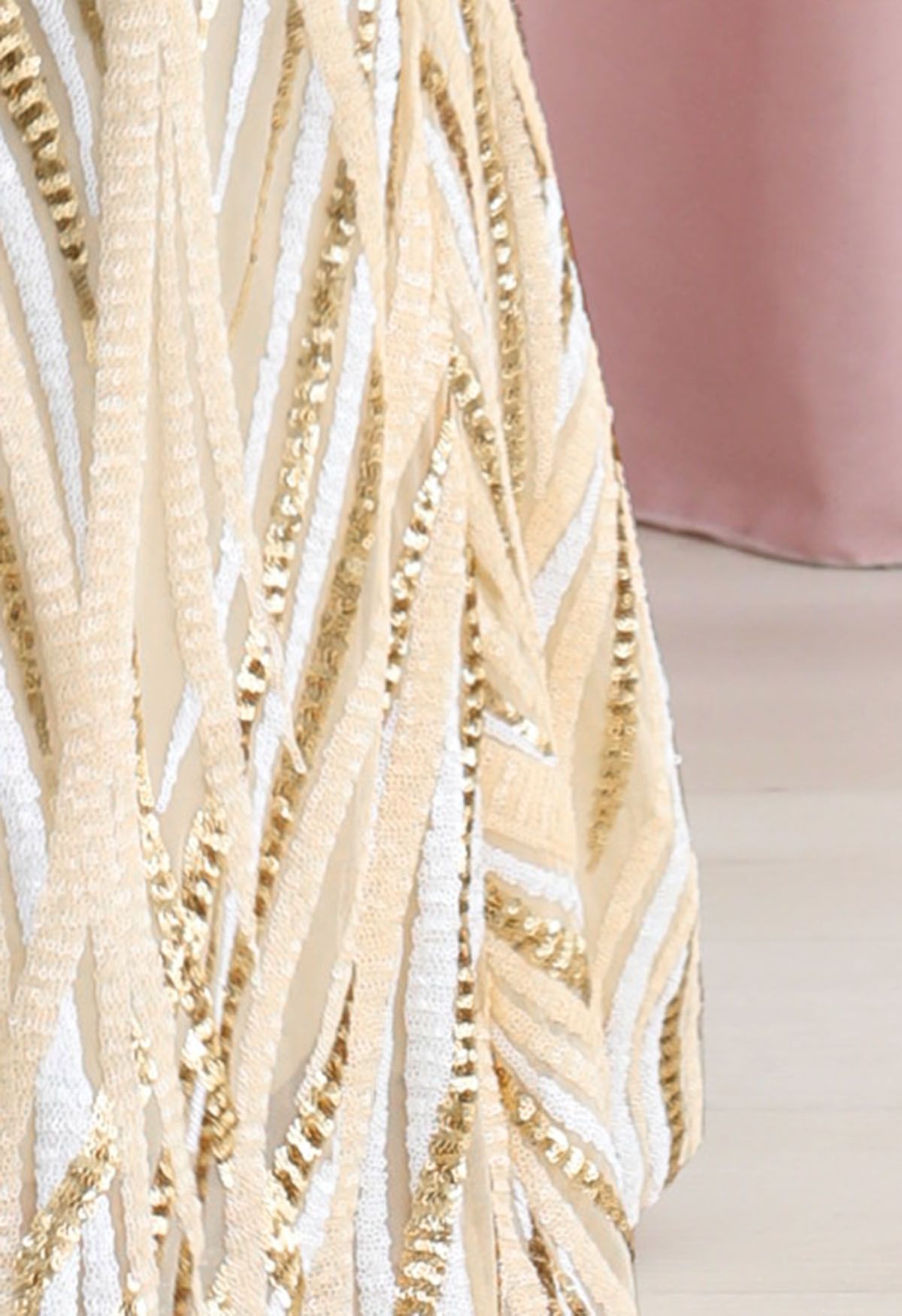 Multicolor Sequins V-Neck Mermaid Cami Gown in Cream