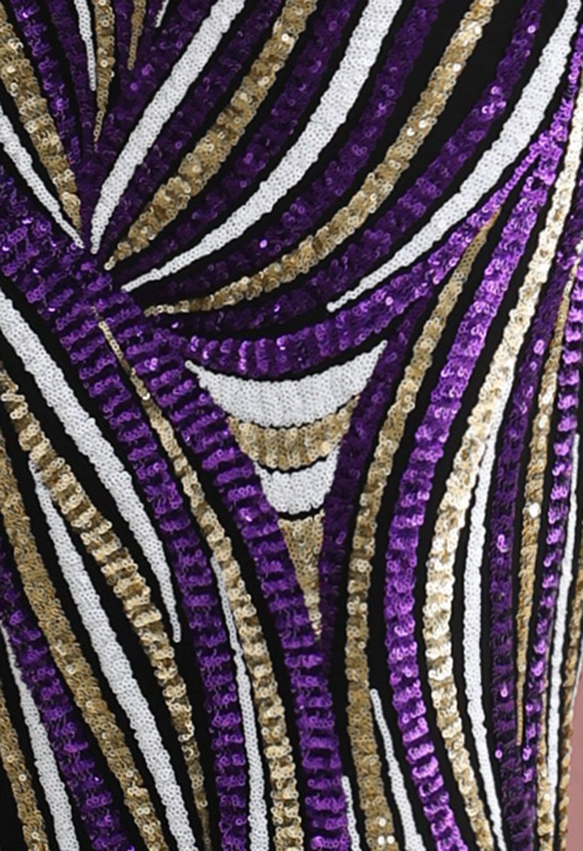 Multicolor Sequins V-Neck Mermaid Cami Gown in Purple