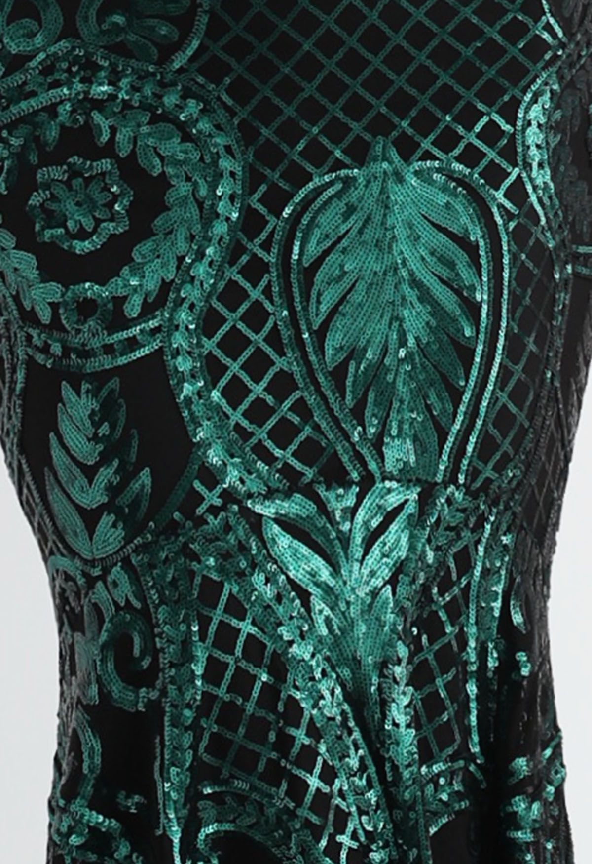 V-Neck Sequined Sleeveless Mermaid Gown in Dark Green