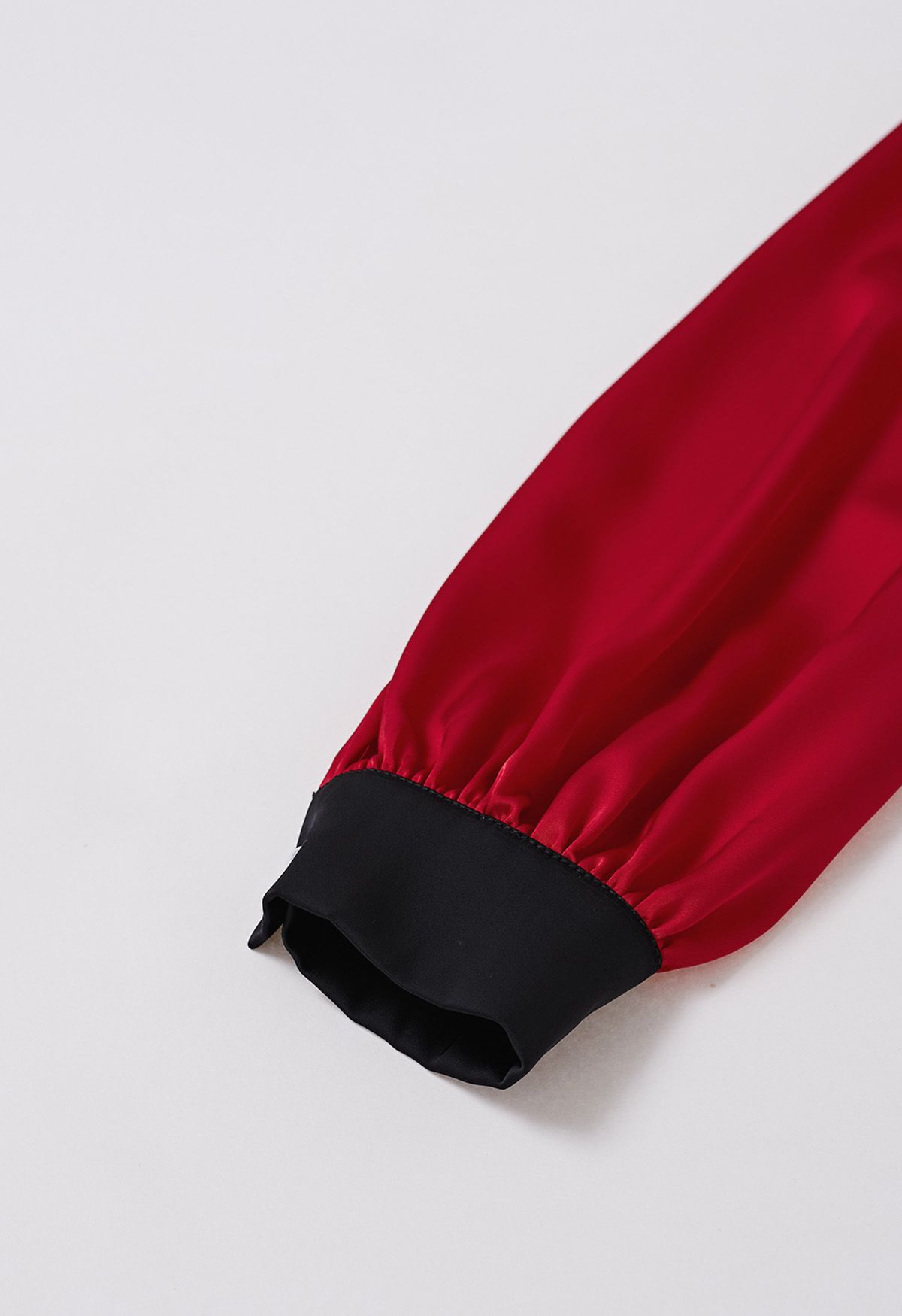 Contrast Ribbon Embellished Satin Top in Red