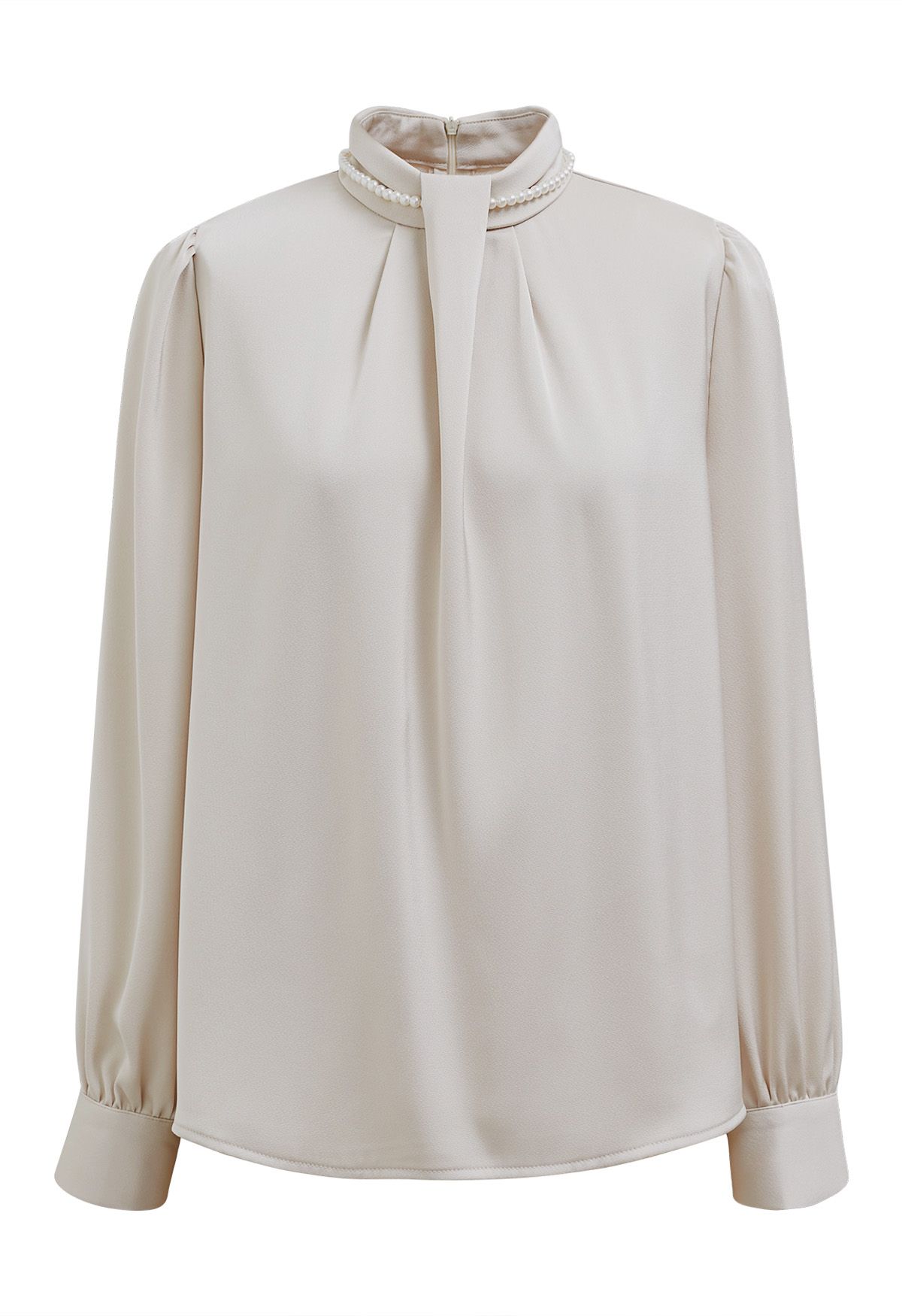 Pearl Neckline Glam Satin Top in Cream