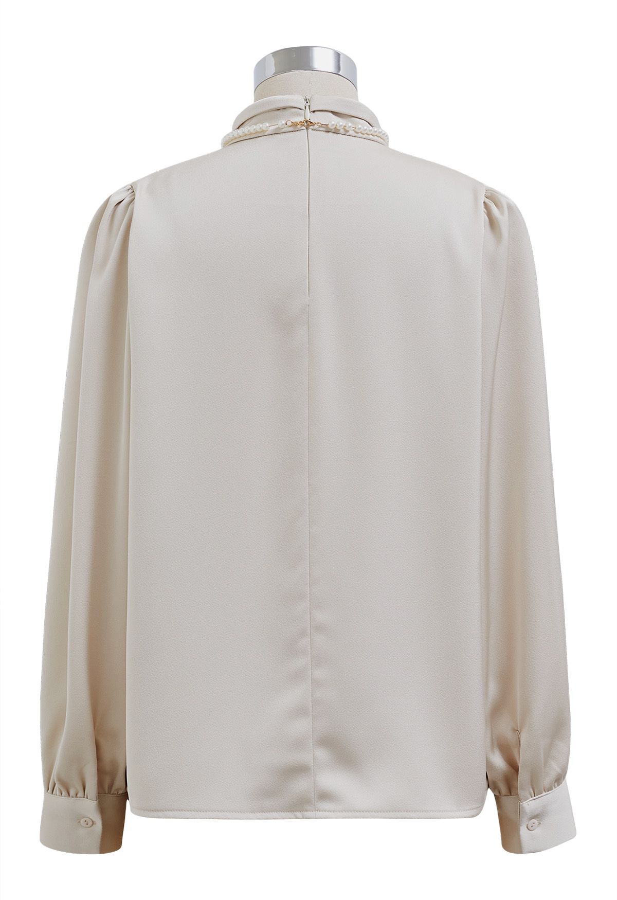 Pearl Neckline Glam Satin Top in Cream