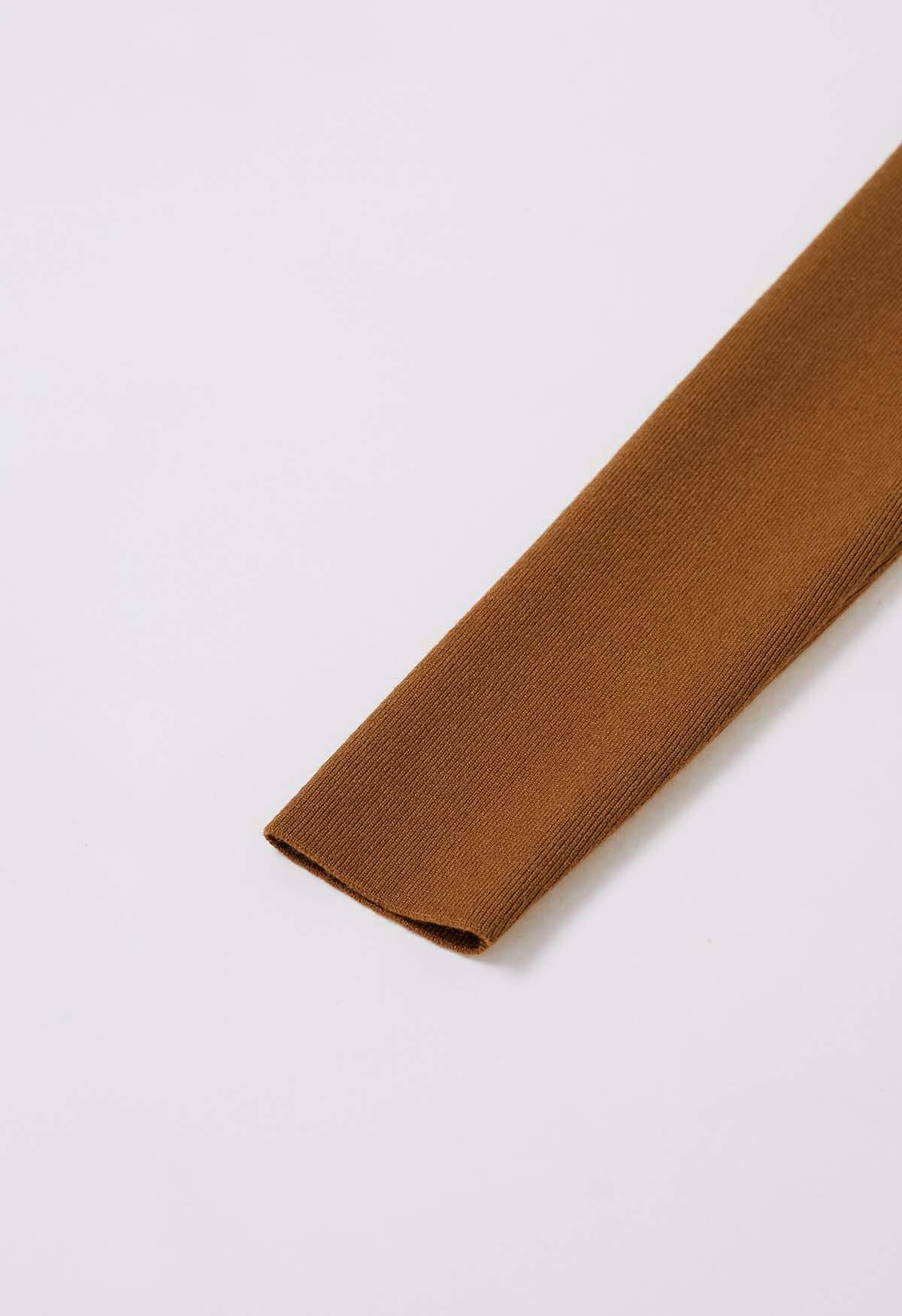 Gigot Sleeve Ribbon Adorned Knit Top in Caramel