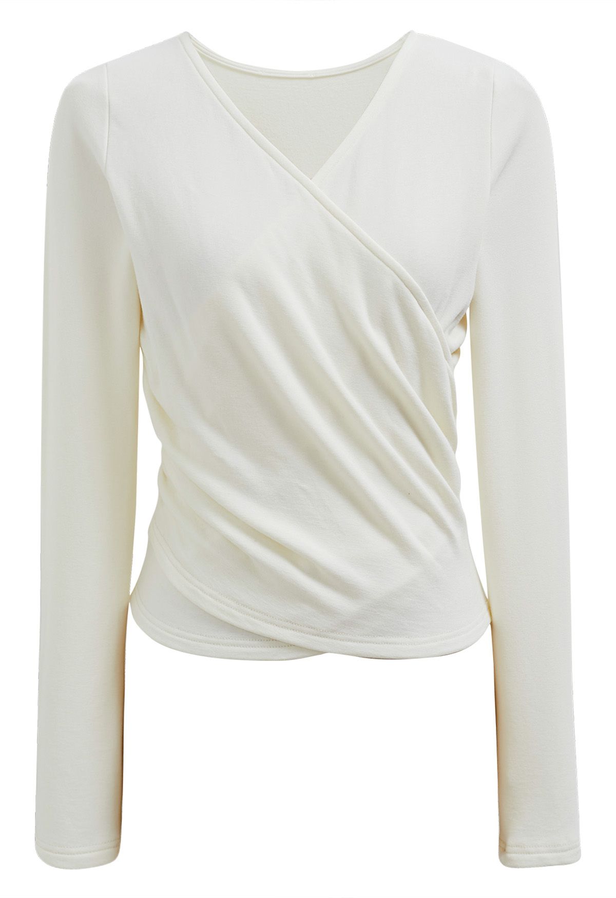 Cross V-Neck Long Sleeves Top in Cream