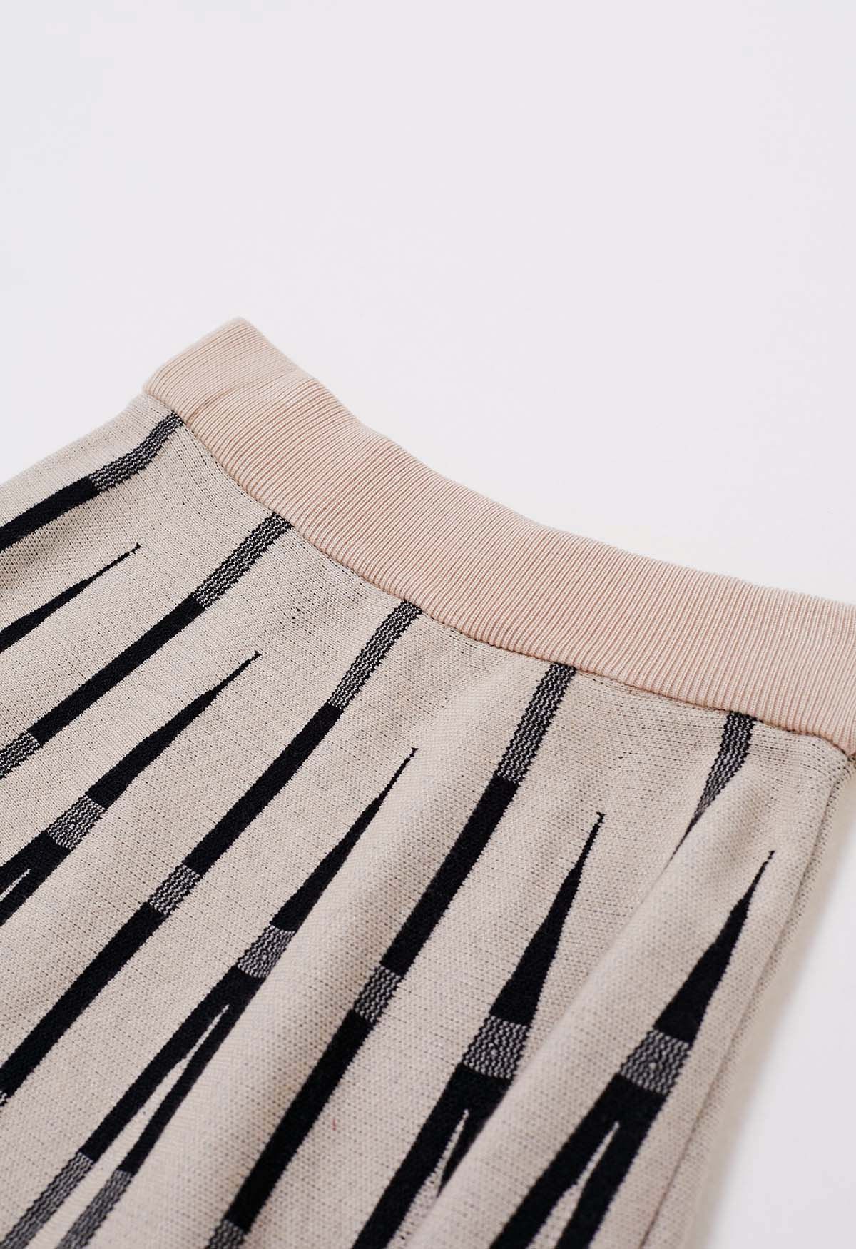 Trendsetting Striped Knit Midi Skirt in Sand