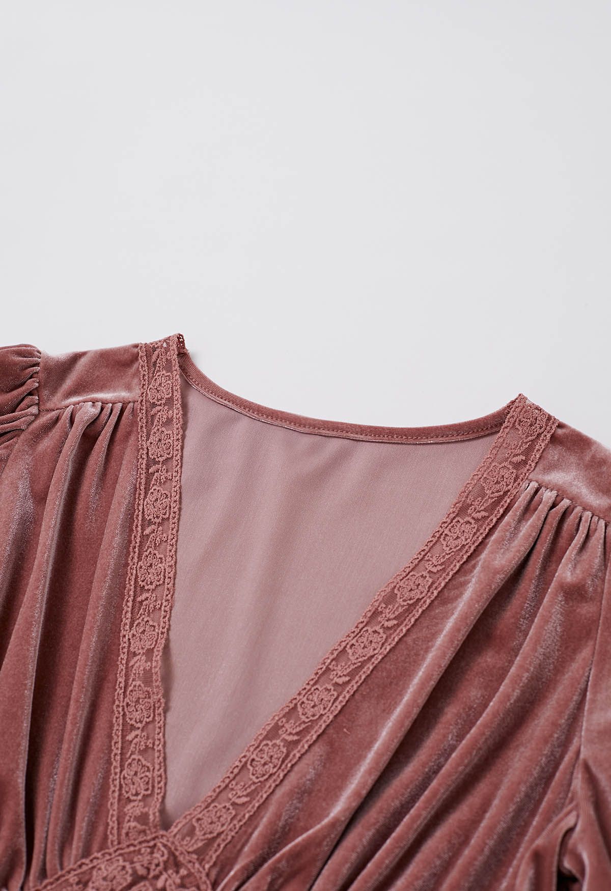 V-Neck Flutter Sleeve Velvet Dress in Pink