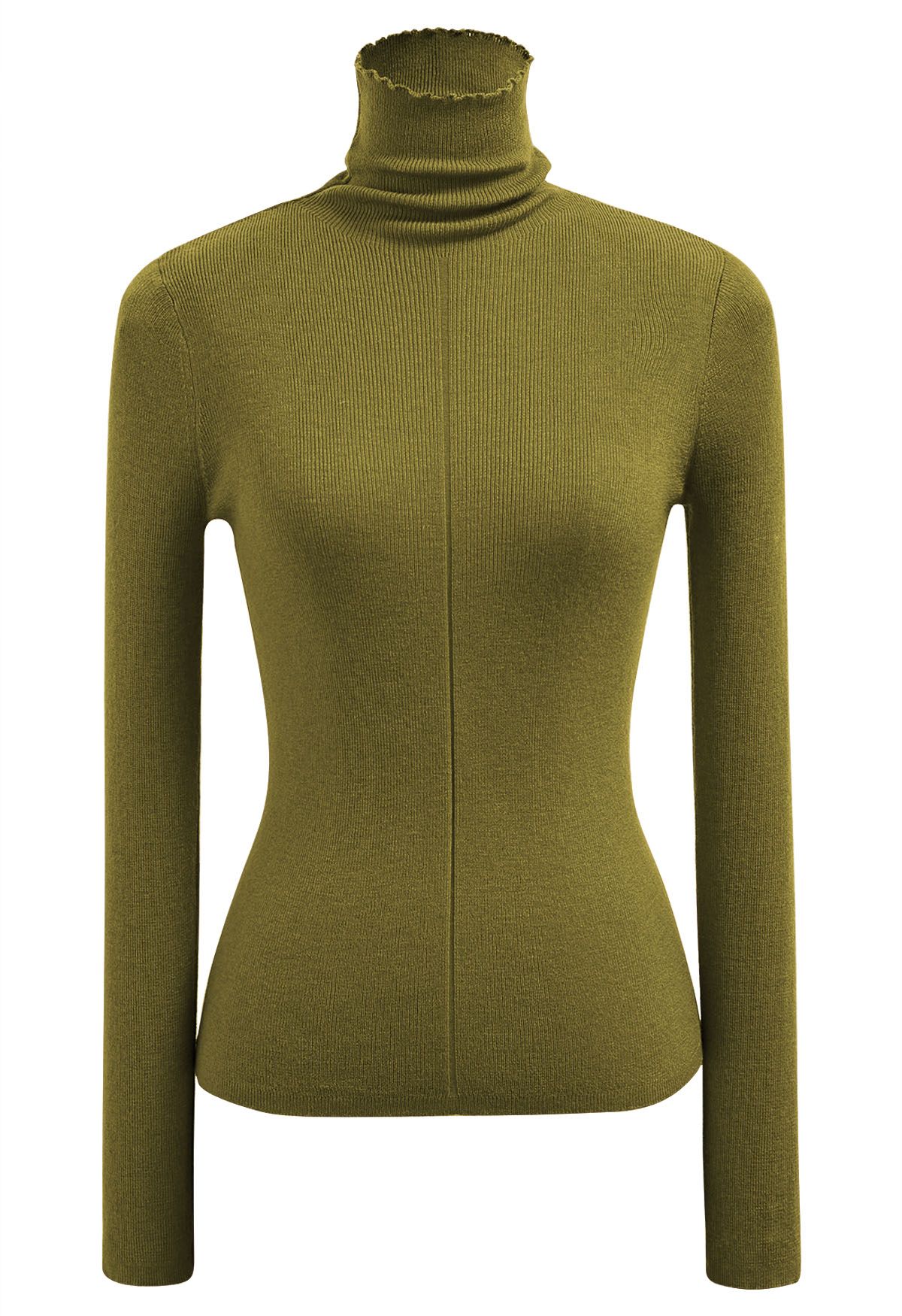 Basic High Neck Soft Knit Top in Olive