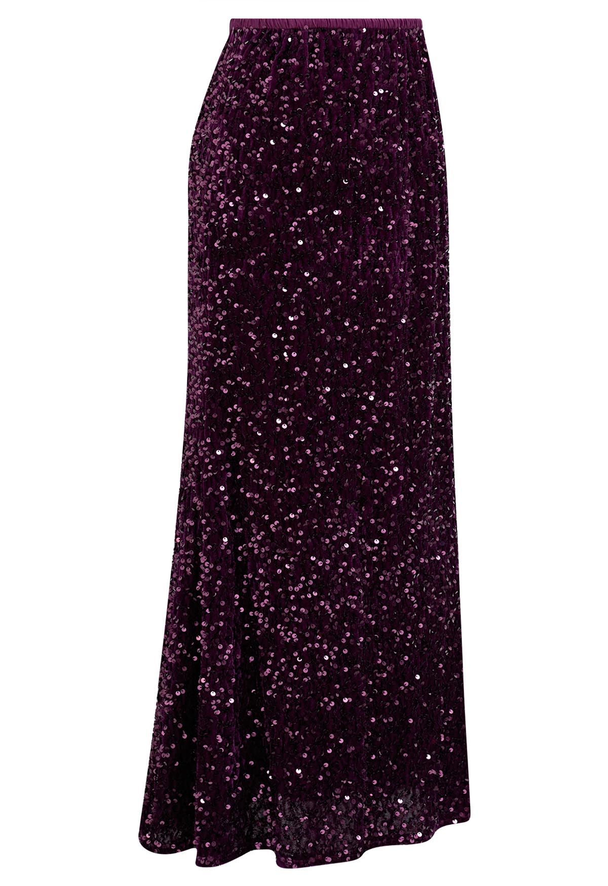 Dazzling Dream Sequin Velvet Maxi Skirt in Purple
