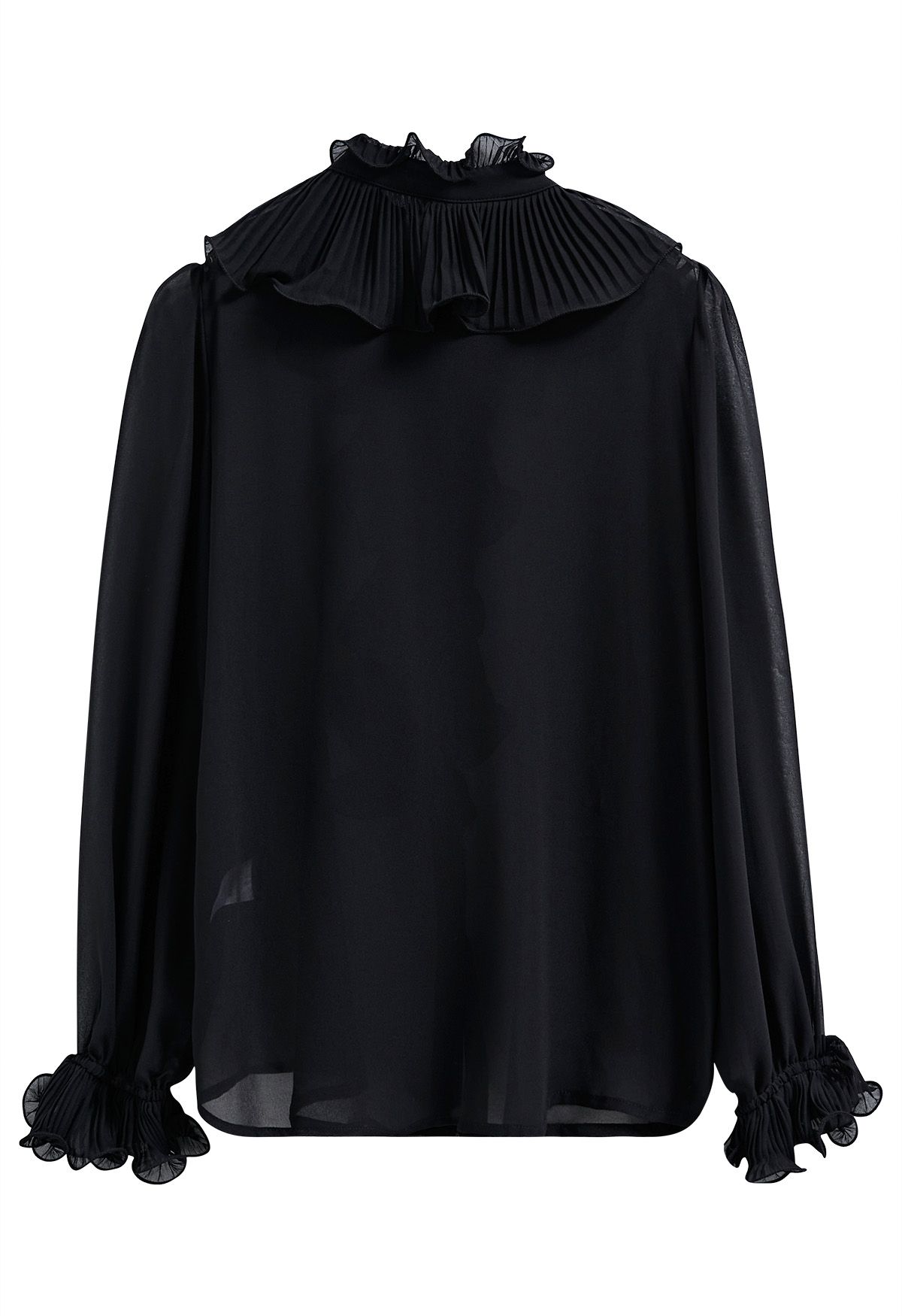 Ruffle Romance Chiffon Button-Up Shirt in Black