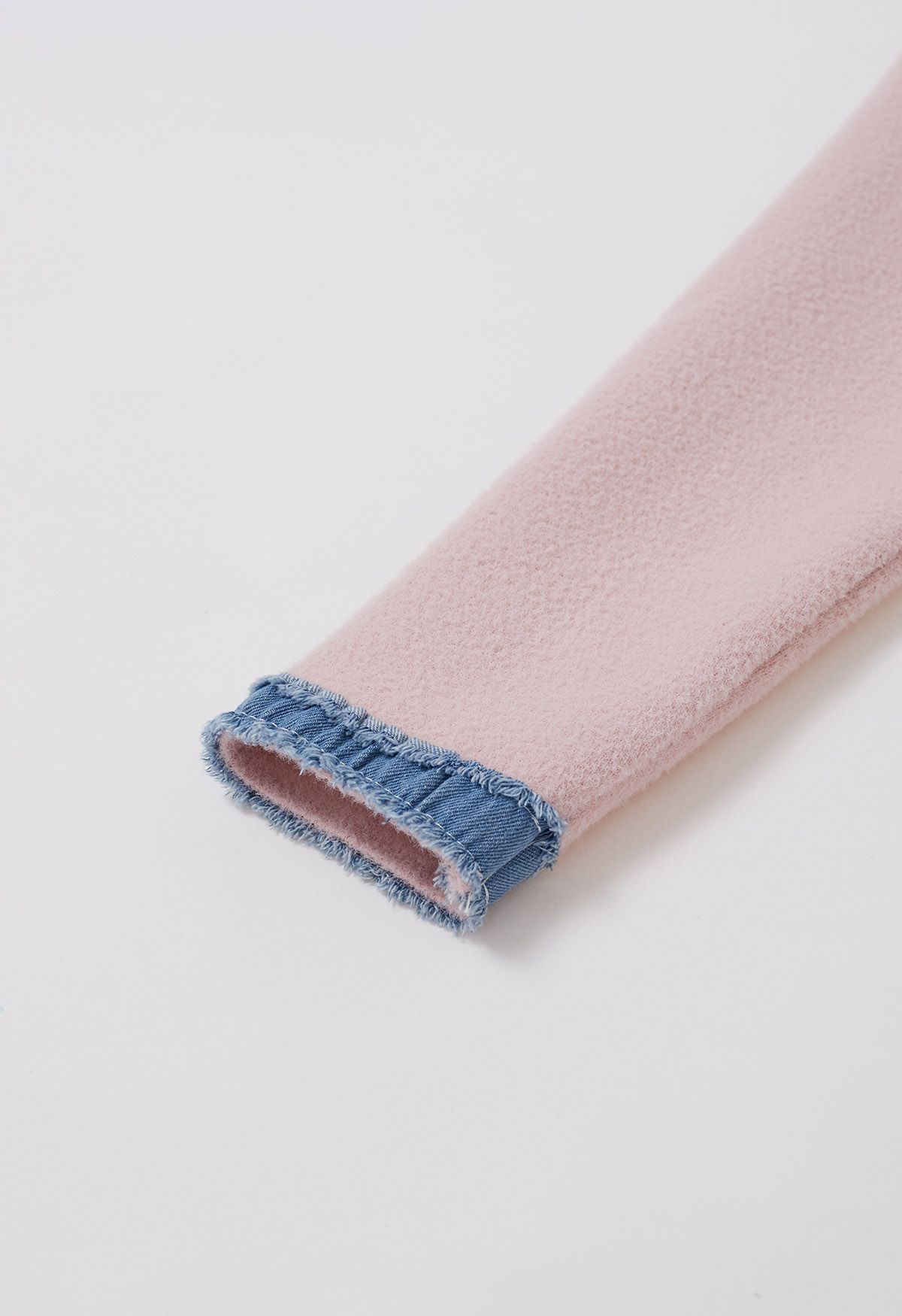 Frayed Denim Edge Spliced Button Knit Cardigan in Pink