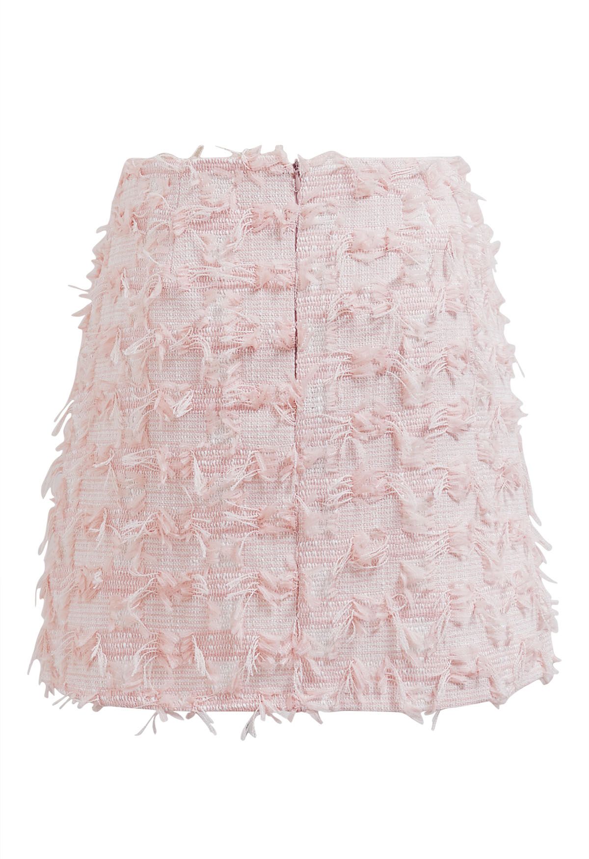 Adorable Fringe Tweed Mini Bud Skirt in Pink