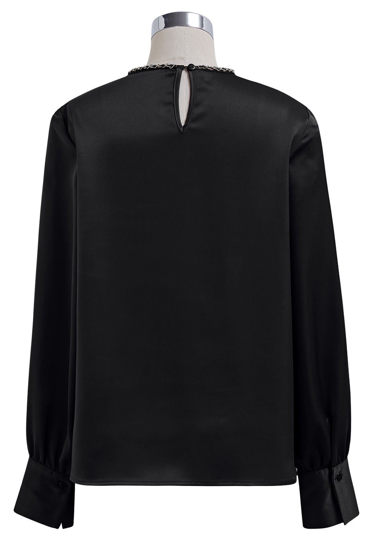 Tailored Chain Neck Satin Top in Black