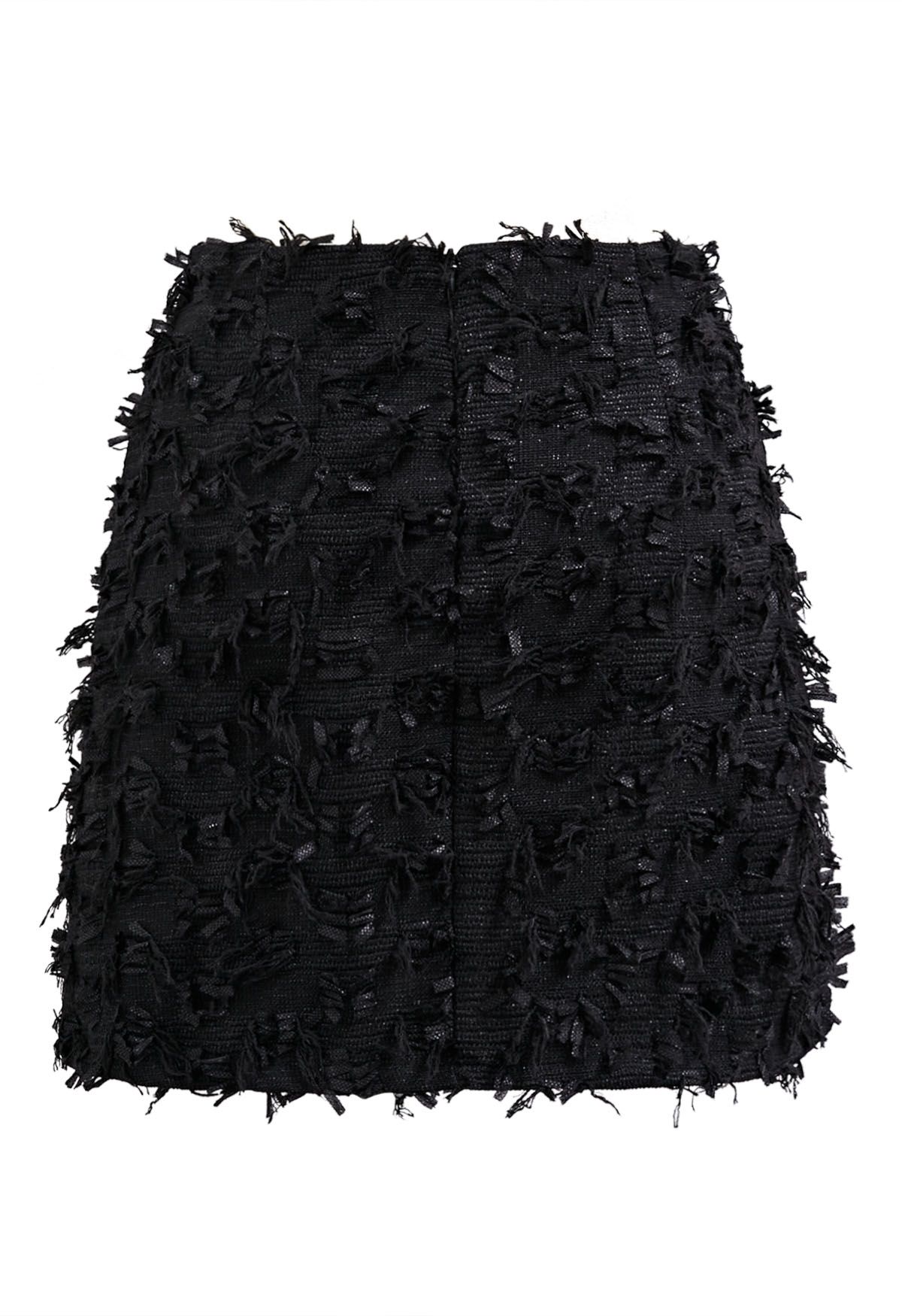 Adorable Fringe Tweed Mini Bud Skirt in Black