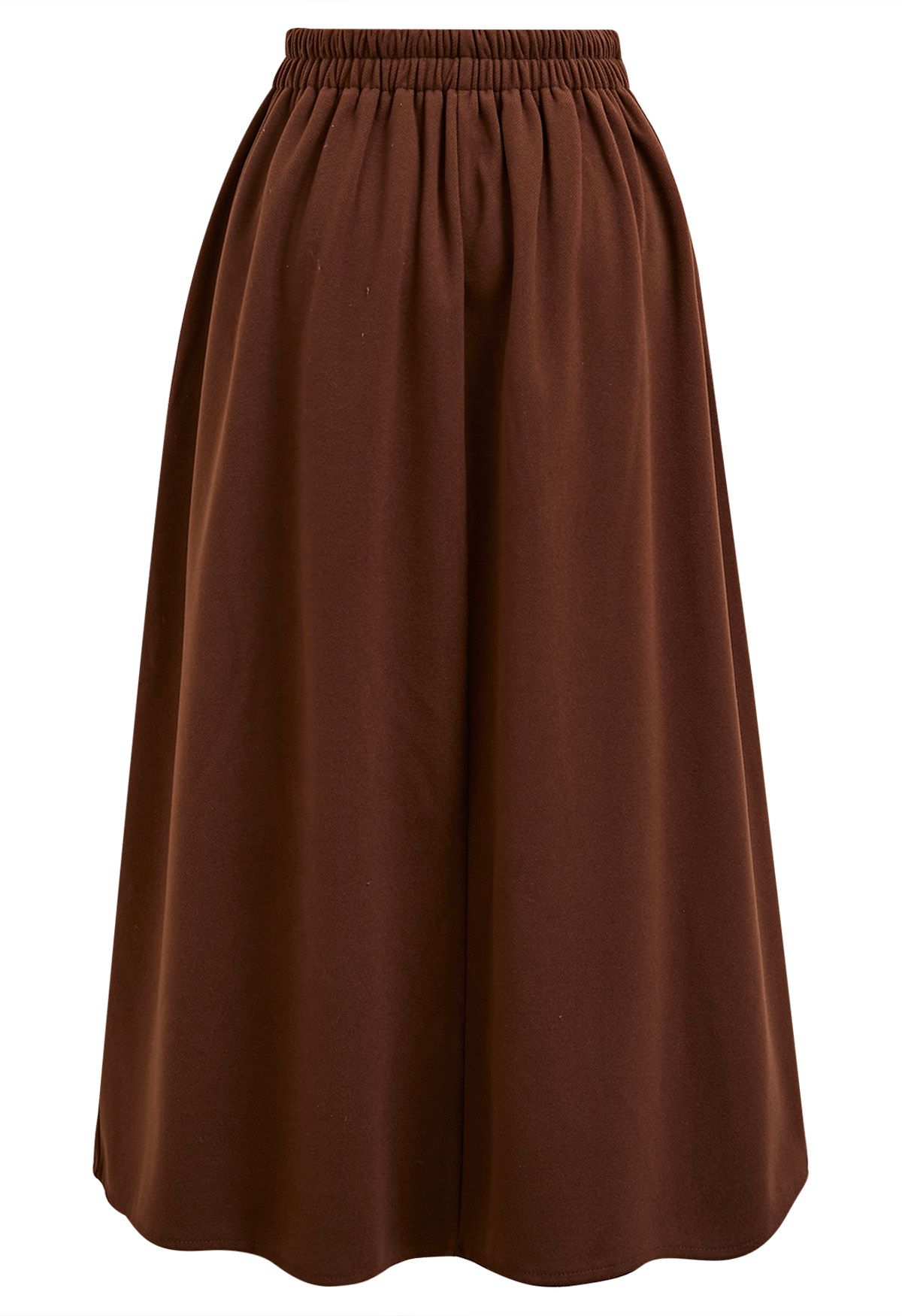 Solid Color Wool-Blend Pleated Midi Skirt in Caramel