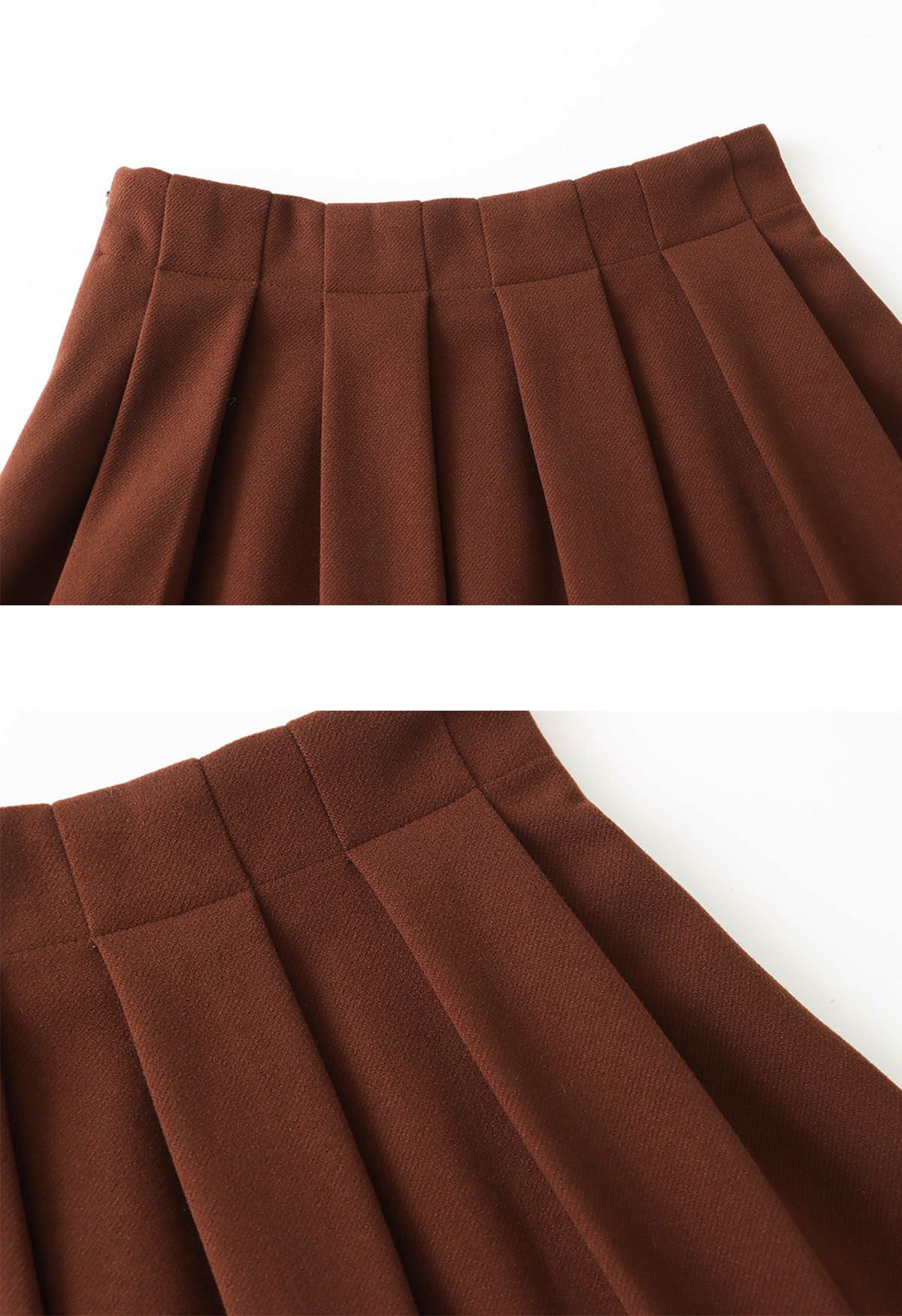 Solid Color Wool-Blend Pleated Midi Skirt in Caramel