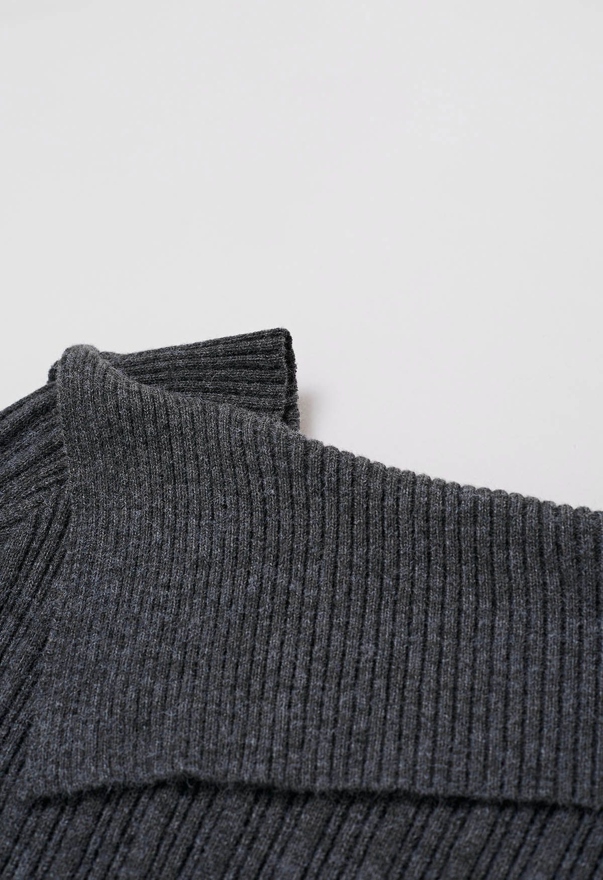 Asymmetric Flap Ribbed Knit Sweater in Smoke