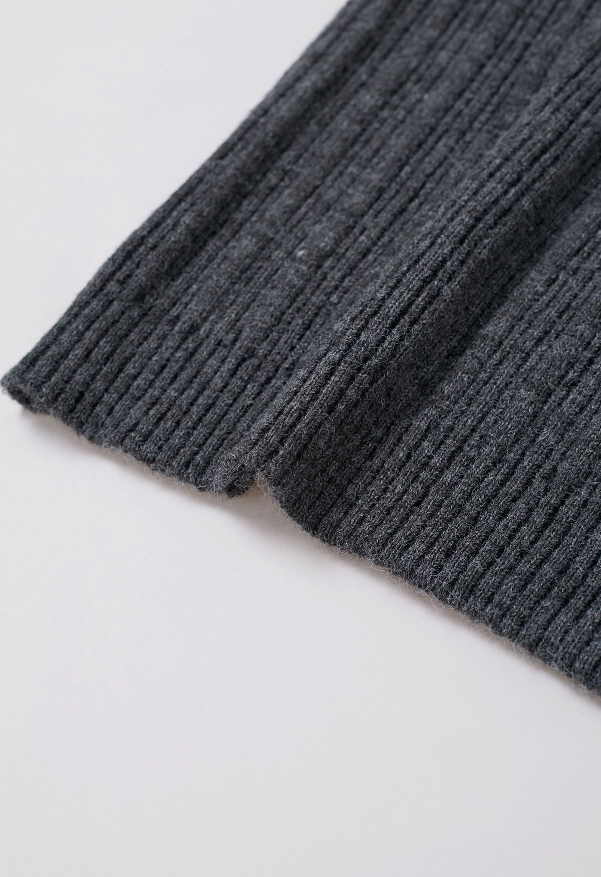 Asymmetric Flap Ribbed Knit Sweater in Smoke