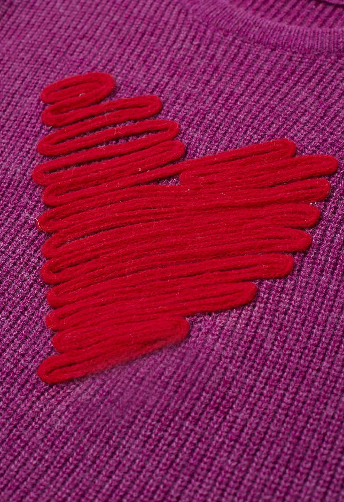 Doodle Heart Pattern Knit Sweater