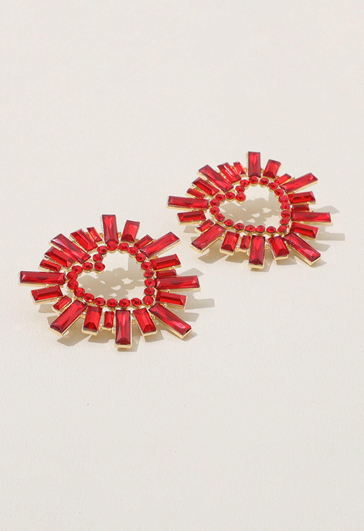 Red Heart Hollow Out Rhinestone Earrings