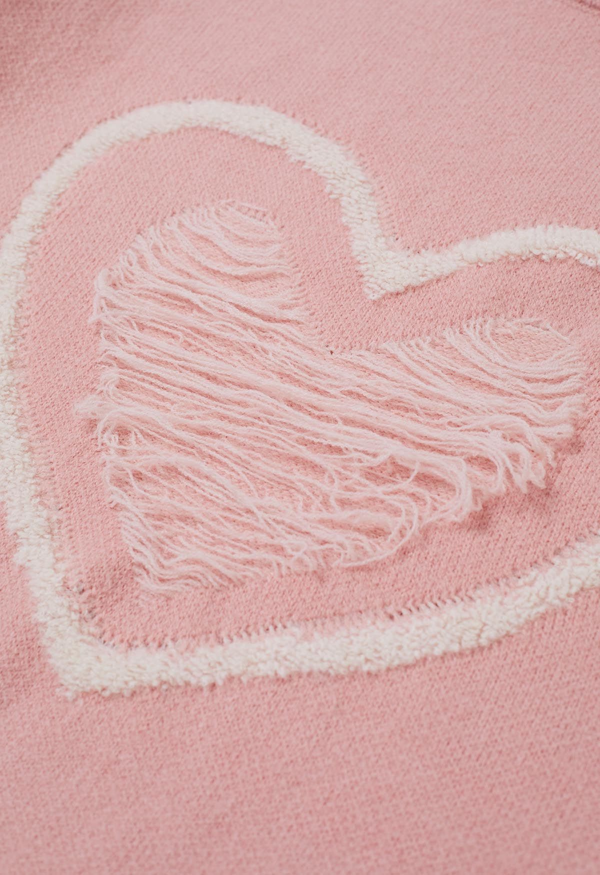 Ripped Heart Snug Knit Sweater in Pink