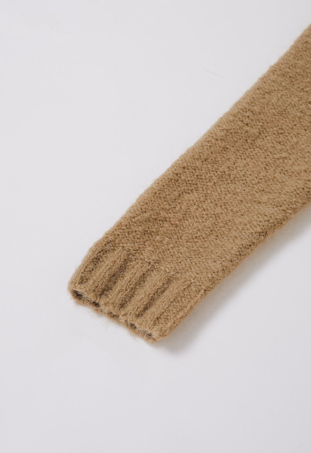 Boat Neck Ribbed Detailing Knit Sweater in Tan