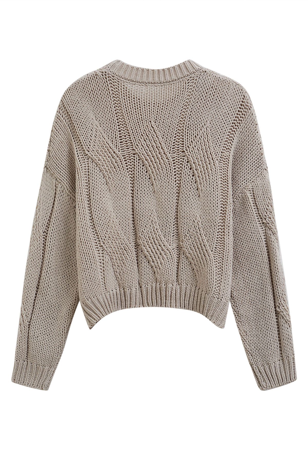 Casual Elegance Cable Knit Sweater in Light Tan