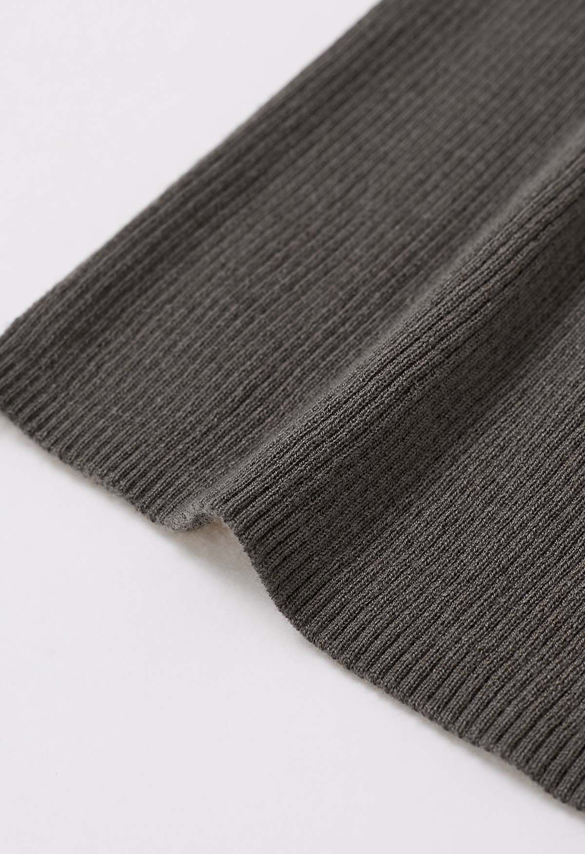 Color Blocked Neckline Knit Top in Smoke