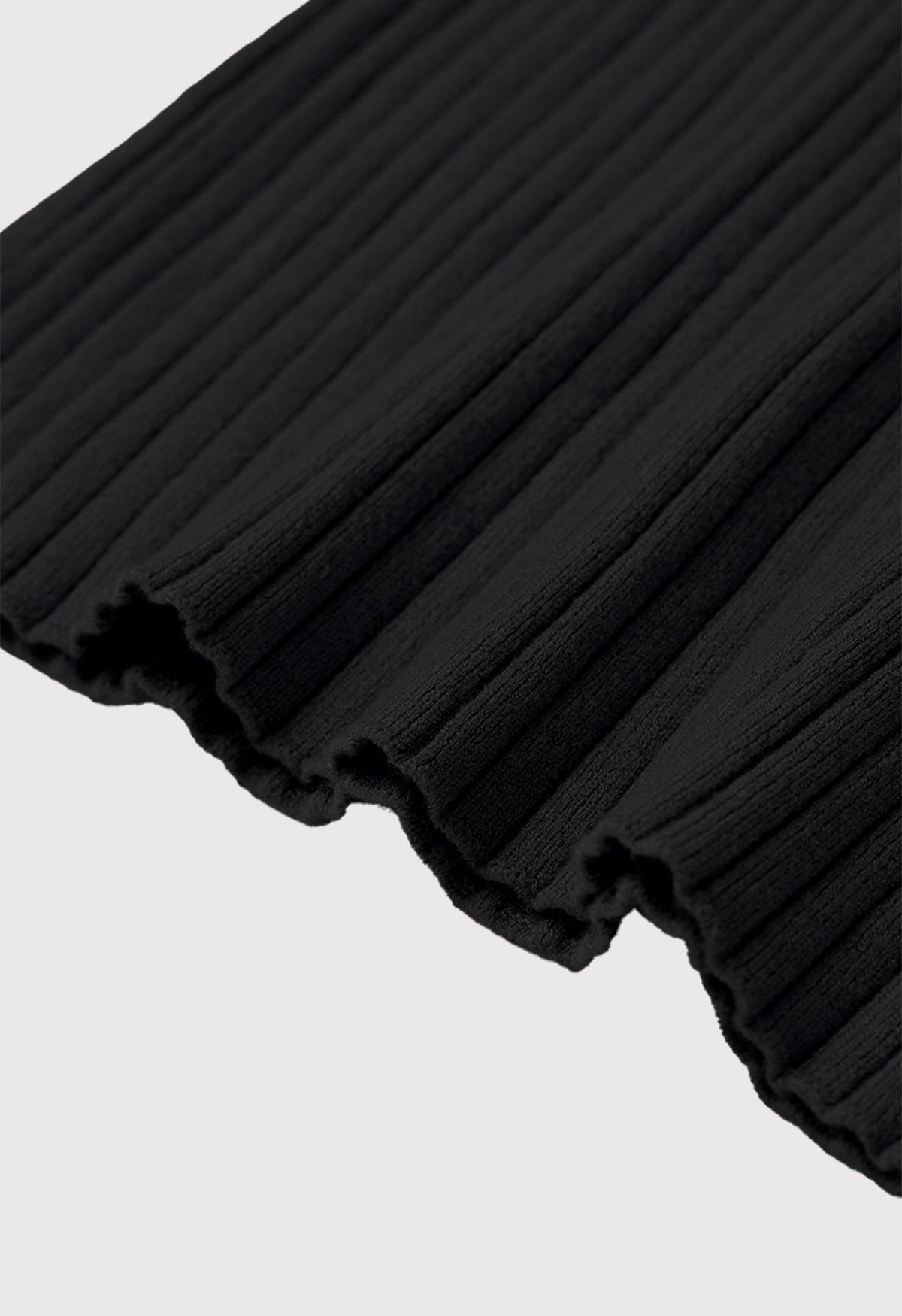 Modern Gigot Sleeves Rib Knit Top in Black