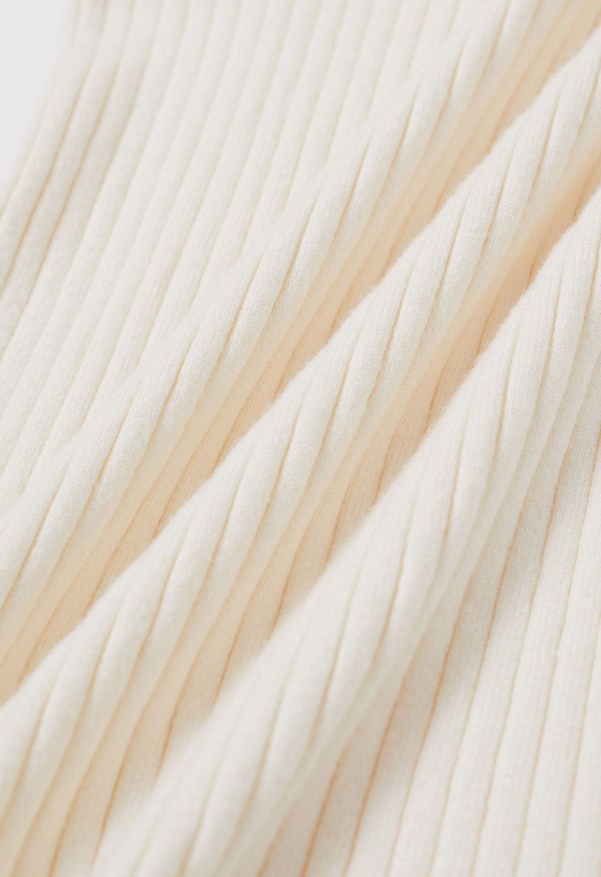 Modern Gigot Sleeves Rib Knit Top in Ivory