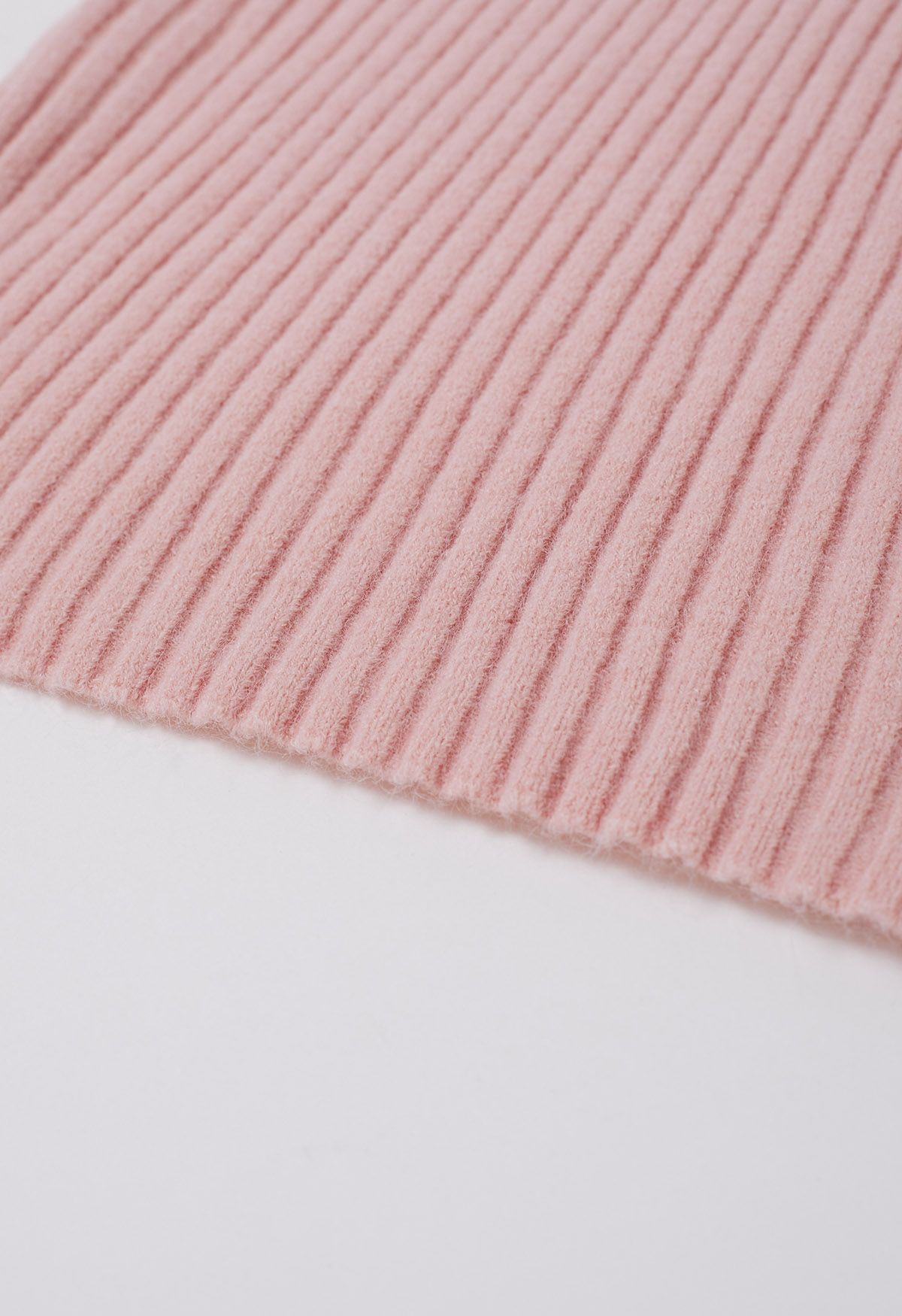 Pearl Neckline Ribbed Knit Twinset Dress in Pink