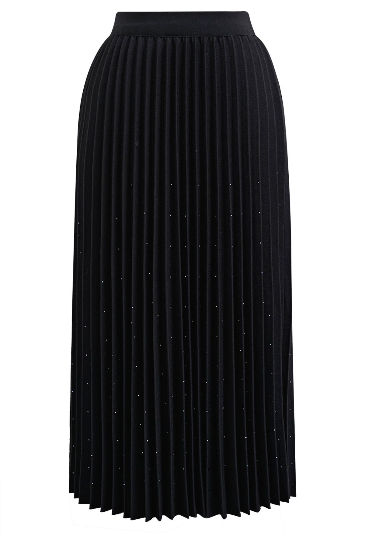 Gleaming Pleated Midi Skirt in Black