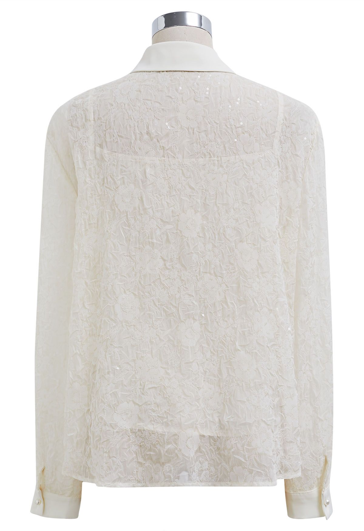 Floral Mesh Sequin Buttoned Shirt in Cream