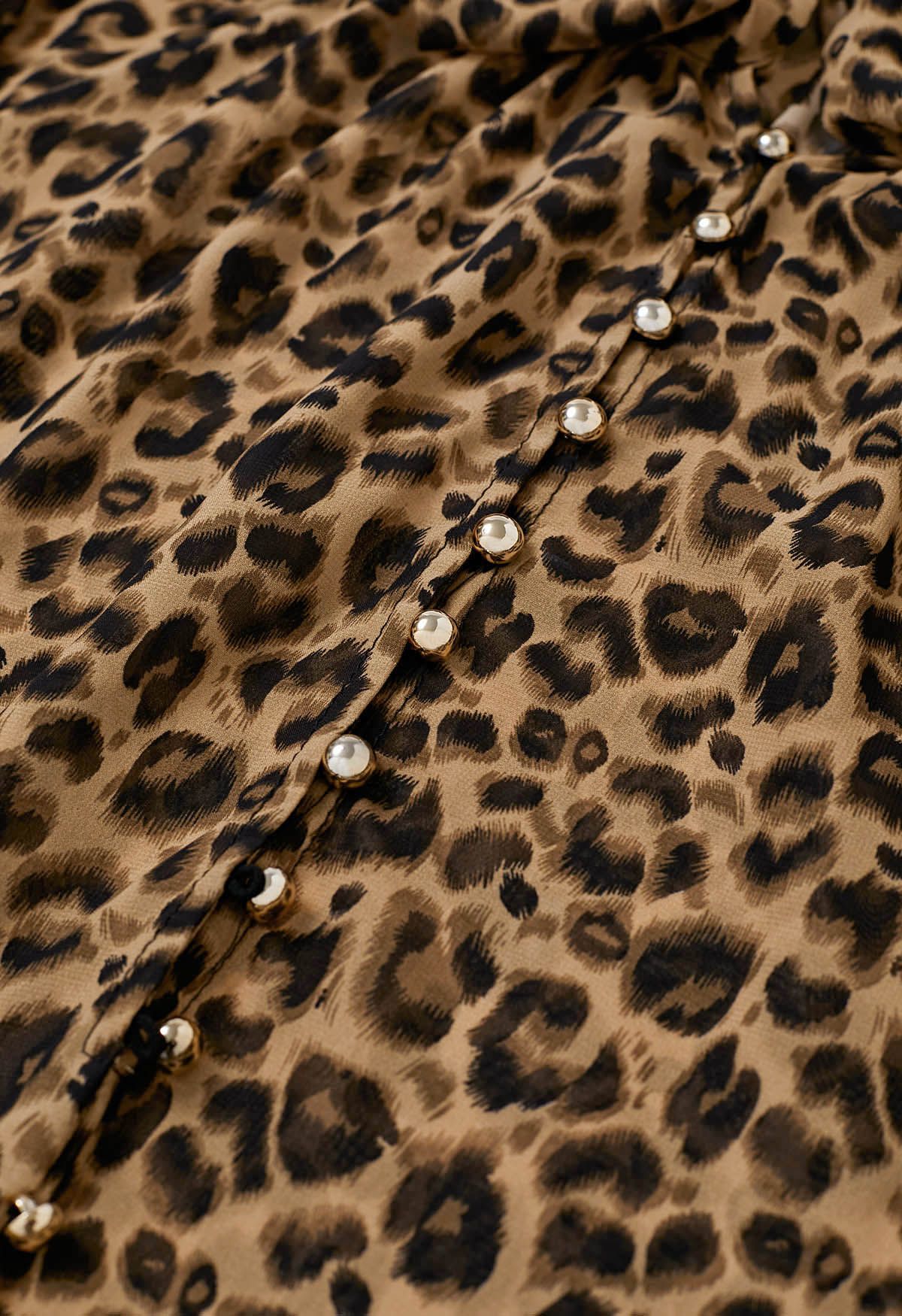 Leopard Print Self-Tie Neckline Chiffon Mini Dress