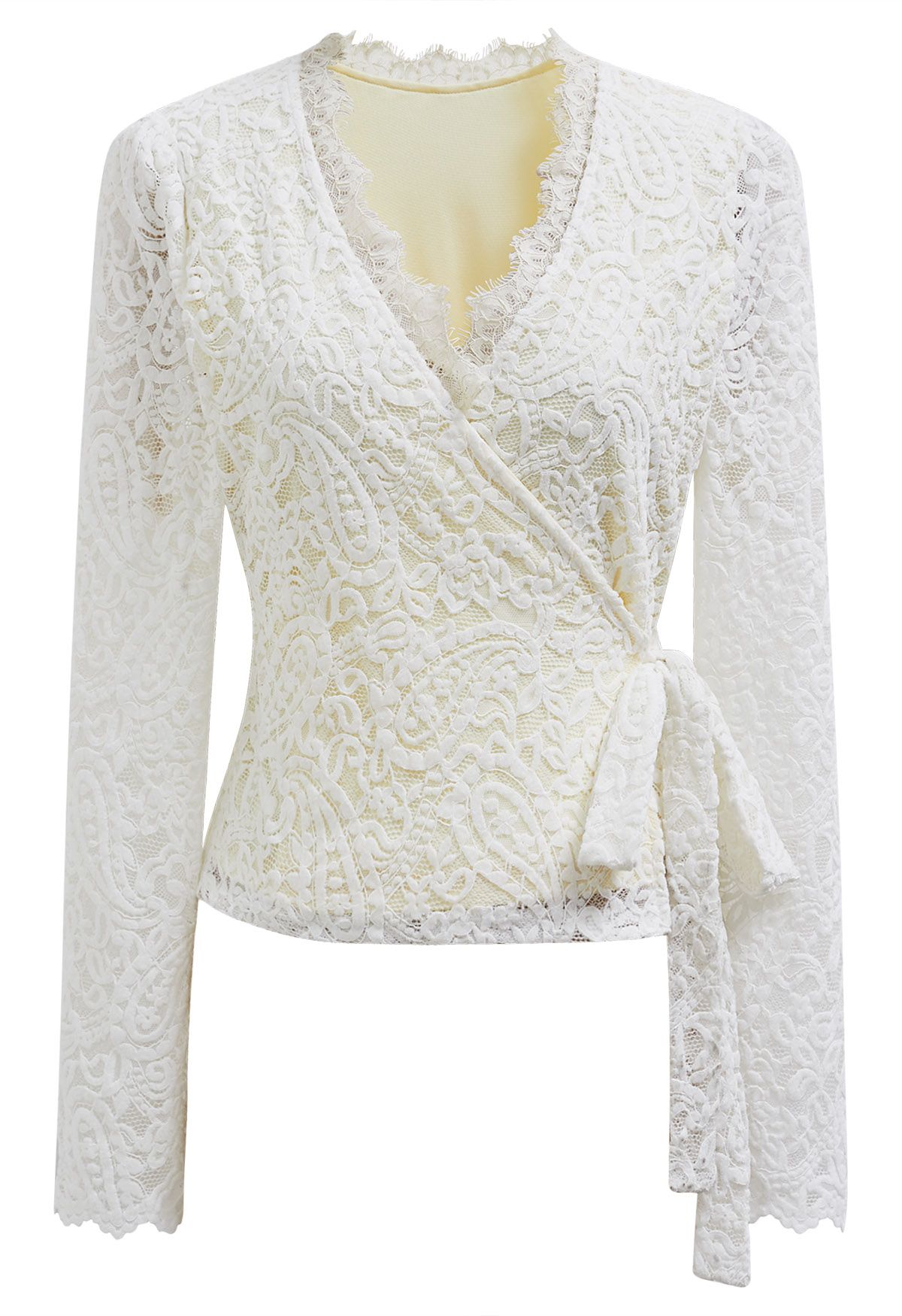 Paisley Full Lace Tie Waist Wrap Top in Cream