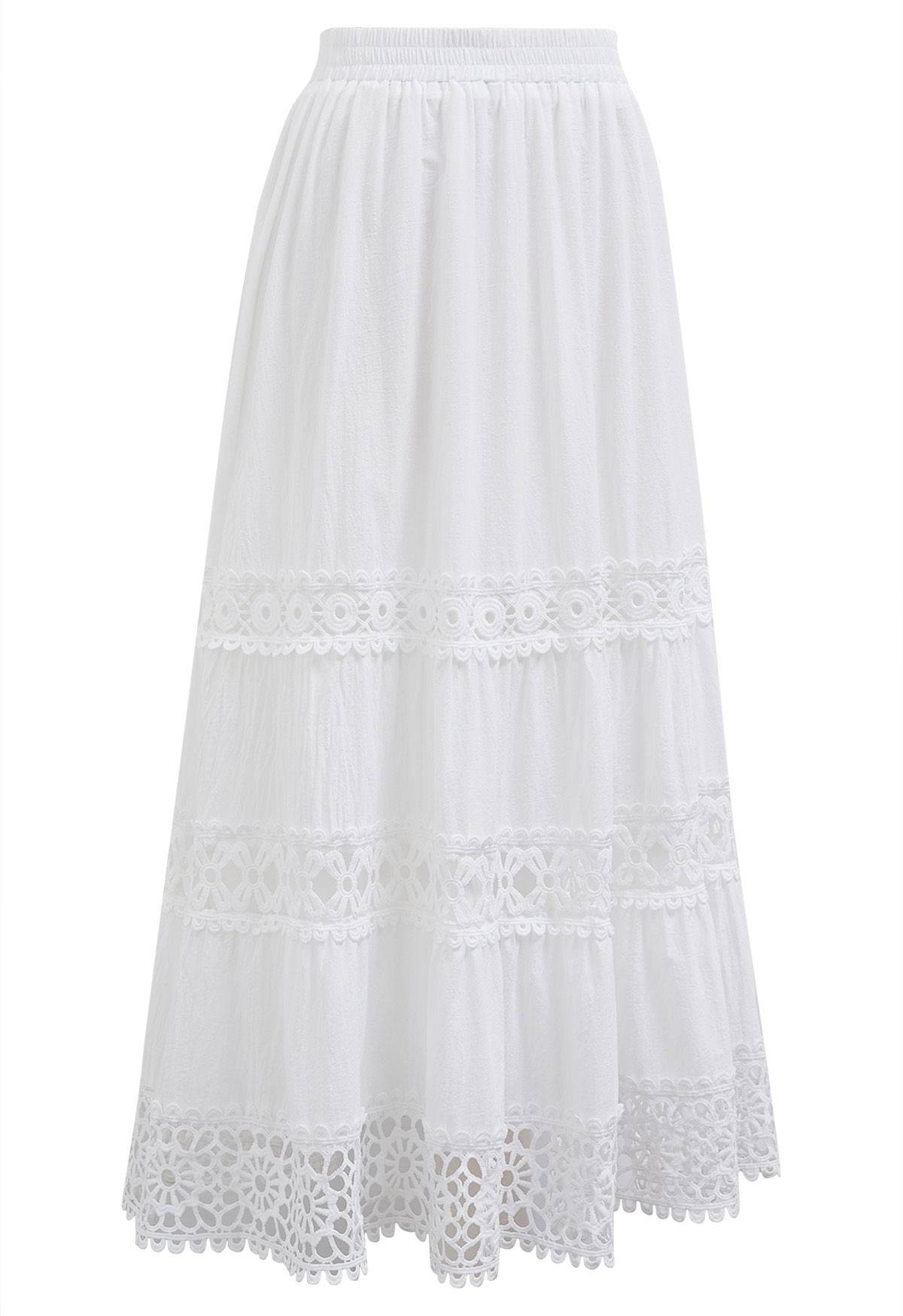 Geometric Lace Maxi Skirt in White