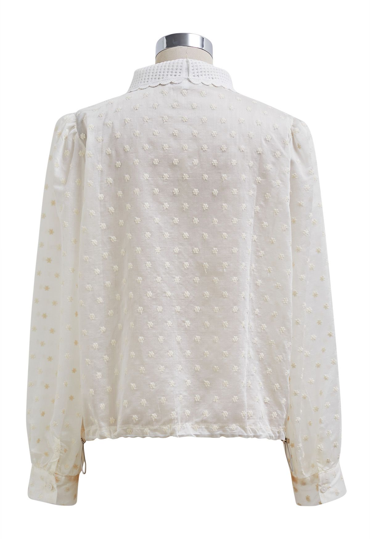 Lace Cutwork Pocket Embroidered Drawstring Shirt in Ivory