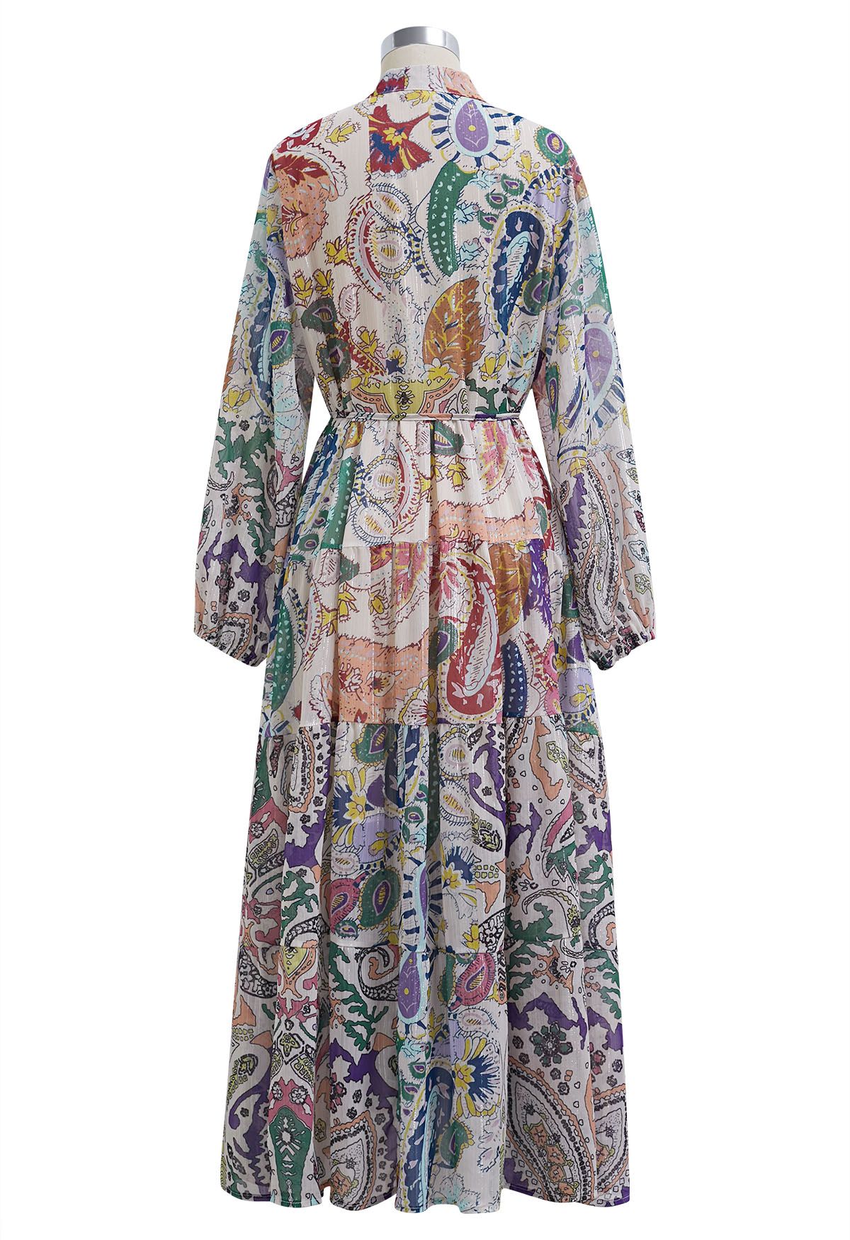 Spring Melody Paisley Metallic Chiffon Midi Dress