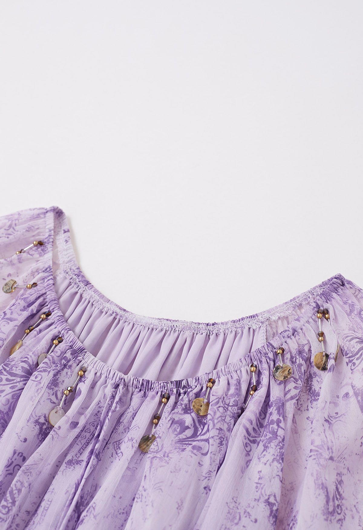 Vintage Baroque Off-Shoulder Chiffon Maxi Dress in Lilac