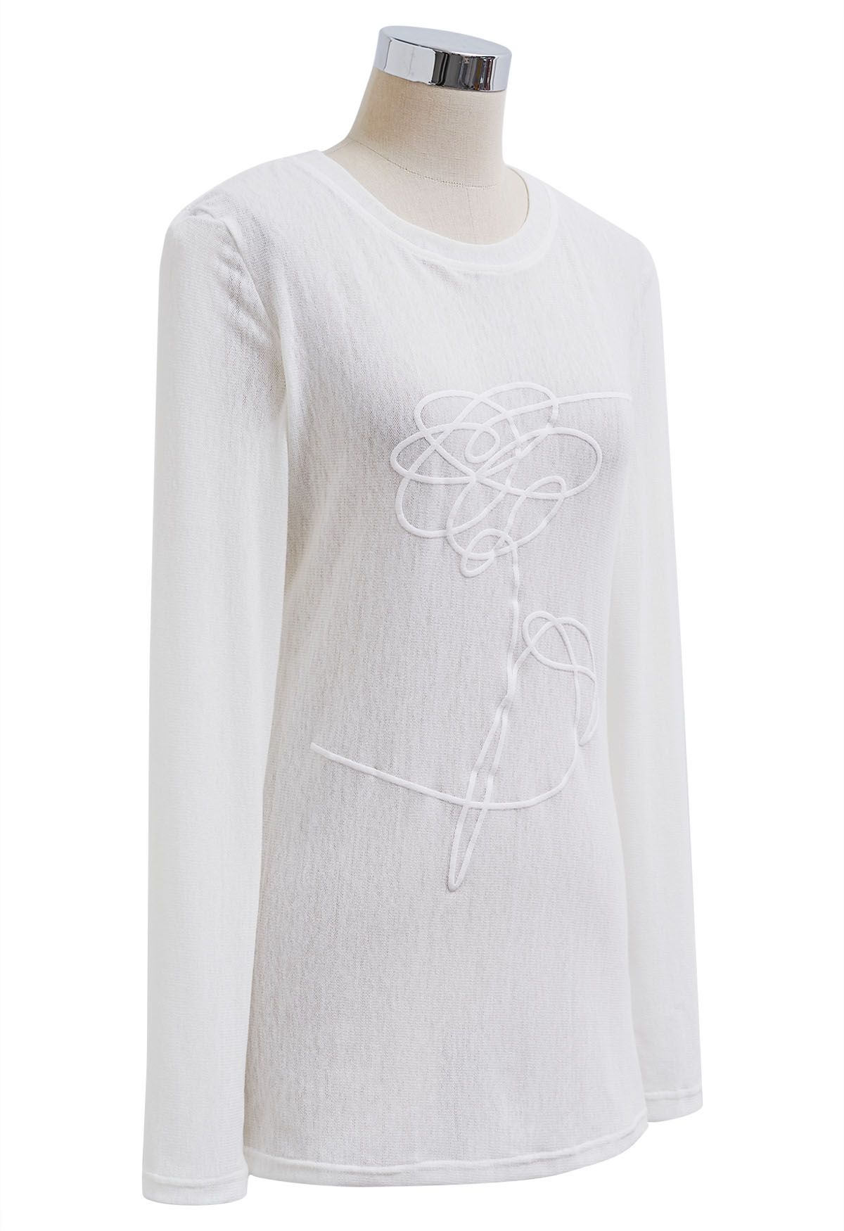 Abstract Line-Drawn Flower Semi Sheer Top